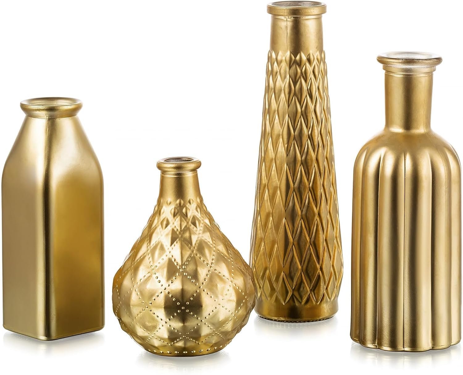 Glasseam Gold Vase for Flowers: Small Glass Vases for Living Room Kitchen Table Centerpieces, 4 Aesthetic Decorative Golden Modern Home Decor for Floral,Gold