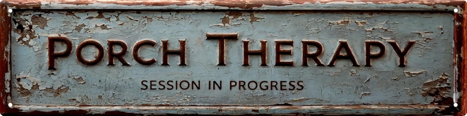 Metal Porch Therapy Sign 4×16 In Vintage Metal Wall Art Plaque for Home Decor Bathroom Kitchen and Gothic Style Wall Decorations