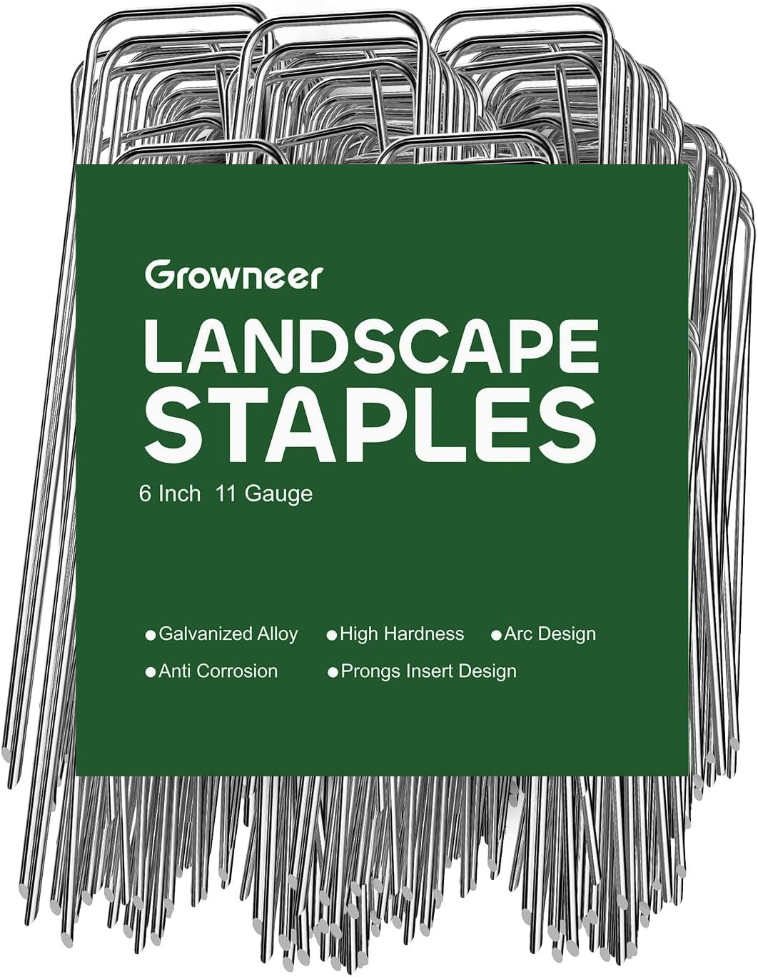 GROWNEER 100 Pack Landscape Staples 6 Inch 11 Gauge Heavy Duty Hot-Dip Galvanized Steel Garden Stakes U-Shaped Weed Barrier Spikes Metal Ground Pins for Lawn and Yard Landscaping