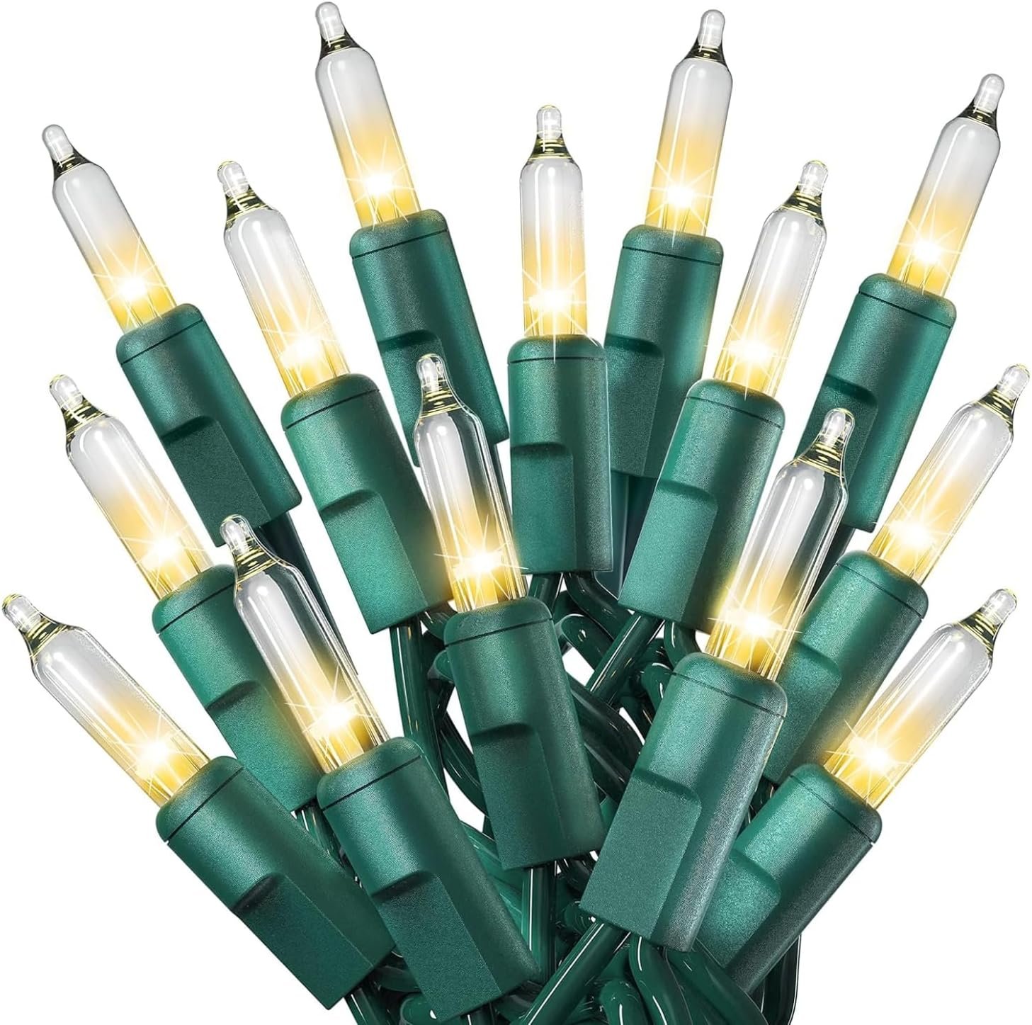 PREXTEX 100 Count Clear Christmas Lights – 20 ft Ultra Bright String Lights with Green Wire for Indoor and Outdoor Use, Christmas Trees, Holidays, Patios and Garden