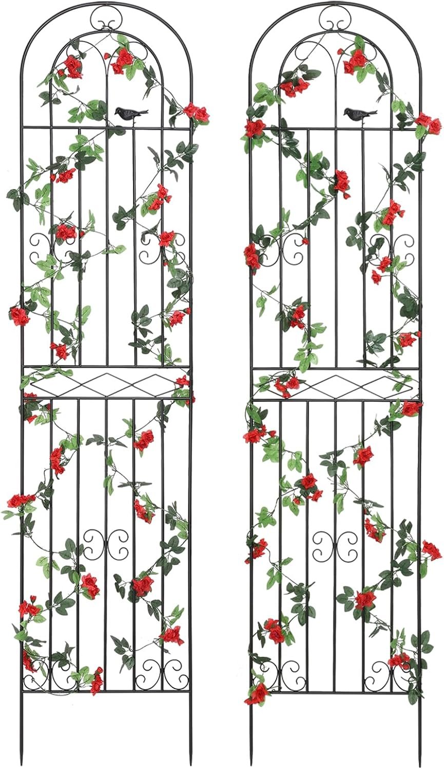 2 Pack 86.7″ H x 19.7″ W Metal Garden Trellis with Black Coating, Wire Lattice Grid Panel for Climbing Plants Outdoor Roses Vine Cucumbers Vegetables Flower Support (86.7″ H, 2 Pack)