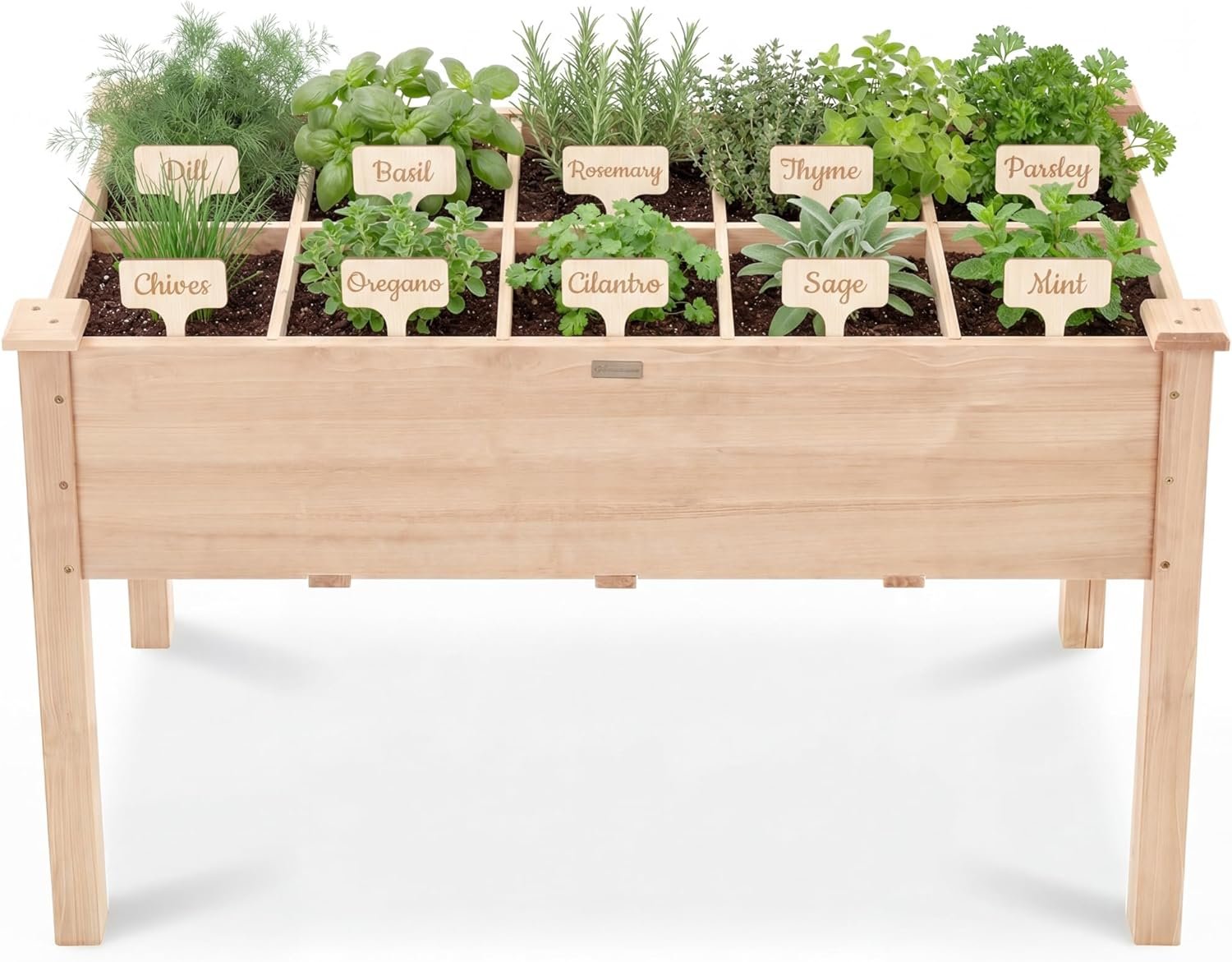 Best Choice Products Raised Herb Garden Bed Planter Box – Elevated Wooden Planter with 10 Grid Growing Compartments, Drainage Holes, Vegetable Flower Garden Box for Patio Balcony Backyard – Natural