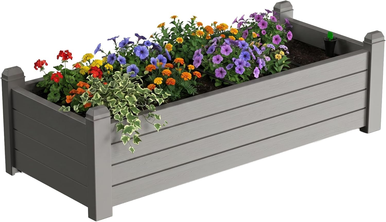 PatioZen Raised Garden Bed, Self-Watering Resin Planter Box, Planter Boxes Outdoor with Drain Plug for Vegetables, Flowers, Plants(Grey)