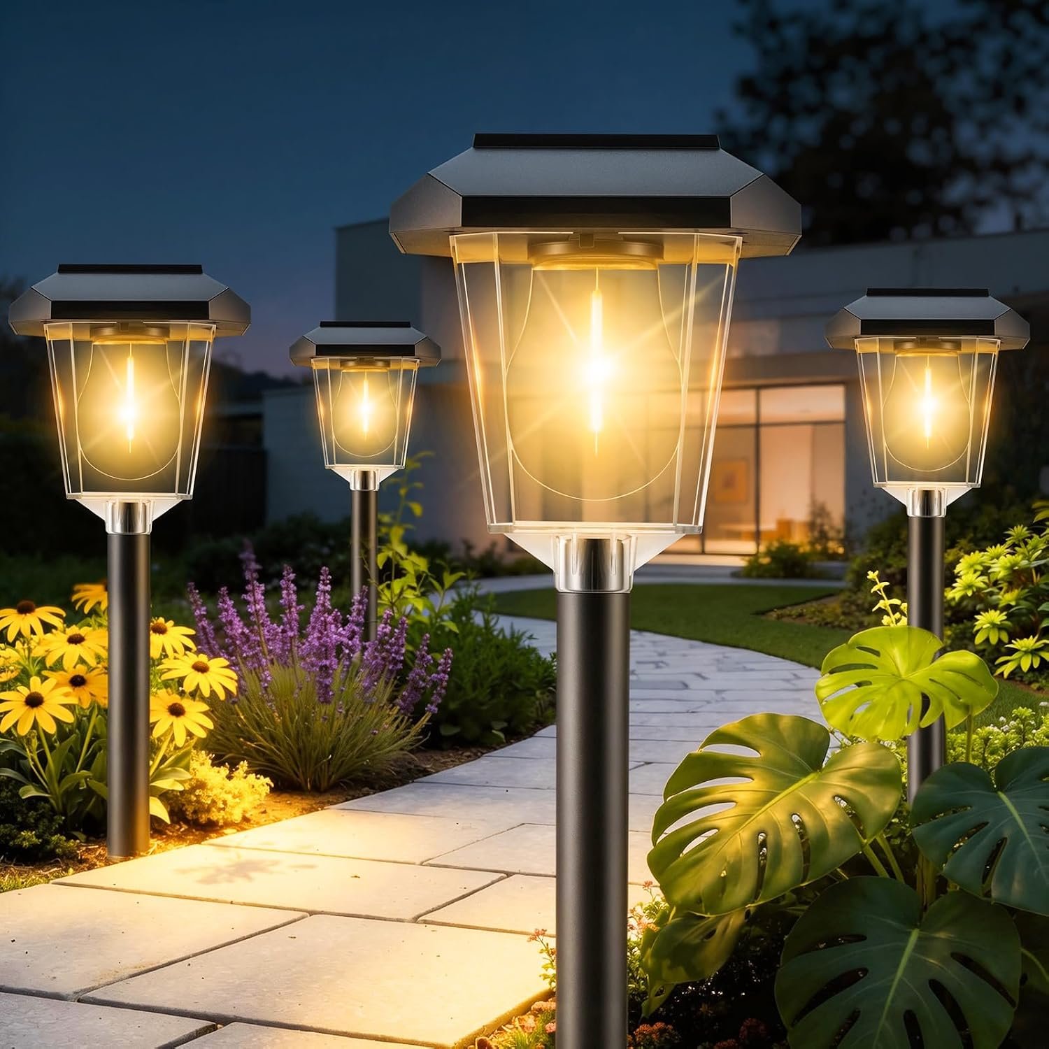 16Pack Solar Pathway Lights Outdoor, Warm White LED Waterproof Solar Lights | Garden Light Solar Powered, Long Lasting, Auto On/Off, 3000K, Stake Landscape Lighting for Outside, Walkway, Lawn, Yard Decor