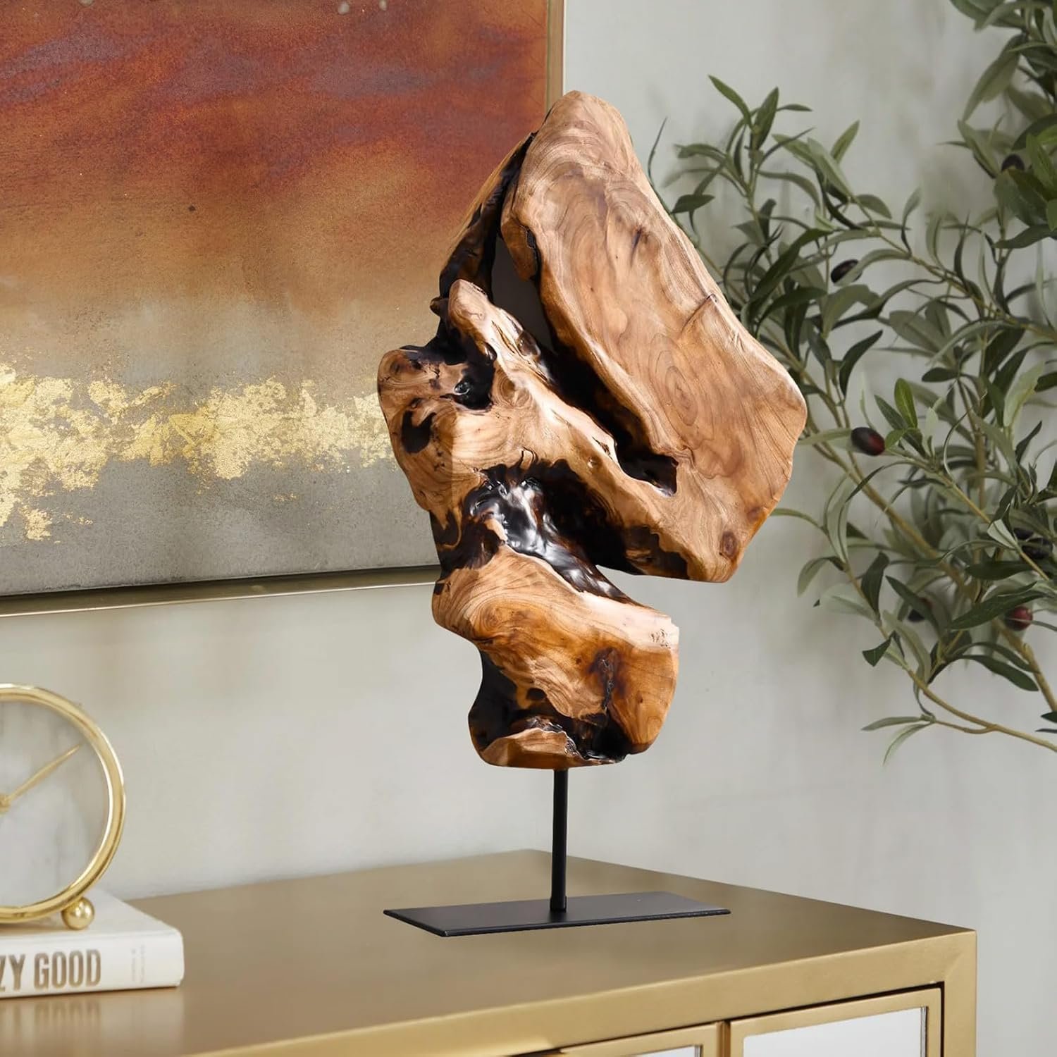 WELLAND Irregular Cedar Wood Sculpture 8.75″ W x 1.75″ D x 17.75″ H Natural Edge Tabletop Statues, Handmade Ornaments, Décor for Living Room, Home Office, Bedroom,