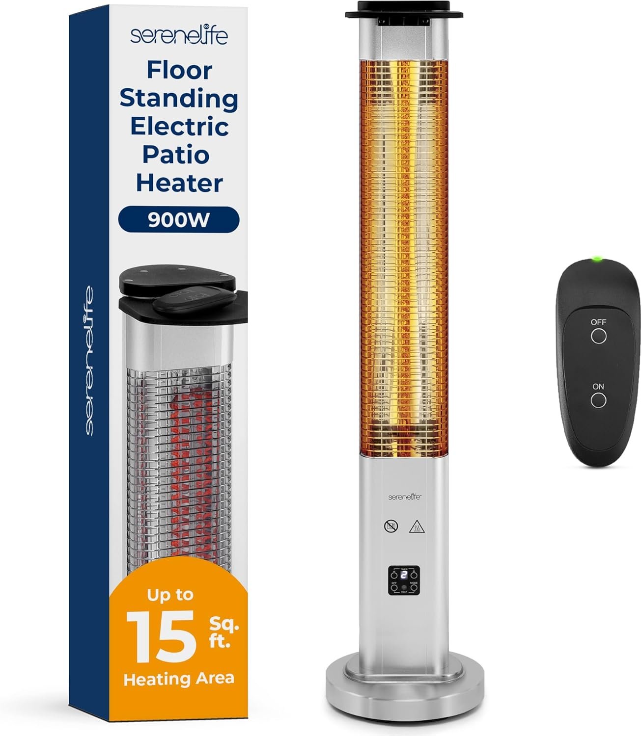 SereneLife Outdoor Electric Patio Heater – 900W Infrared Heater with Remote, Aluminum Reflector, Waterproof Design, IP65 Approved, Quiet Operation, Standing Porch Heater for Patio & Backyard