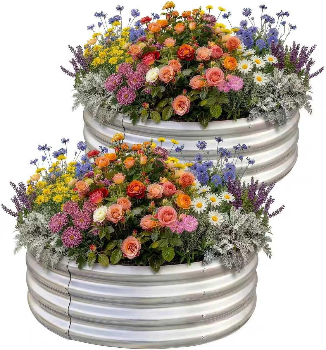 Land Guard 2 Pack 2×2×1ft Galvanized Raised Garden Bed, Planter Raised Garden Beds Outdoor, Round Clearance Raised Garden Beds for Gardening Vegetables……