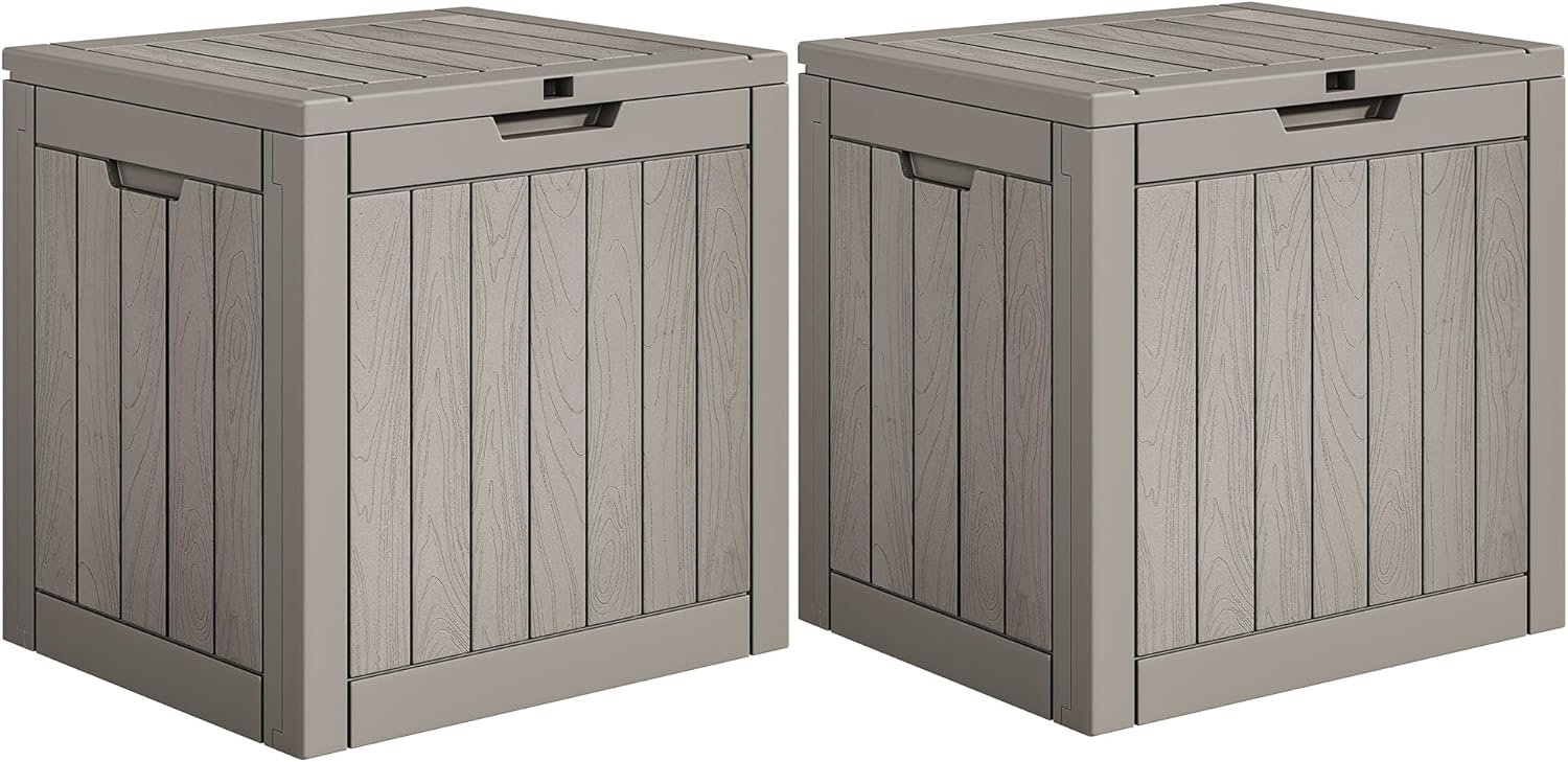 YITAHOME 30 Gallon Deck Boxes 2 Pack, Waterproof Outdoor Storage for Cushions, Tools & Pool Accessories, Resin Package Delivery for Patios, Gardens & Decks, Taupe