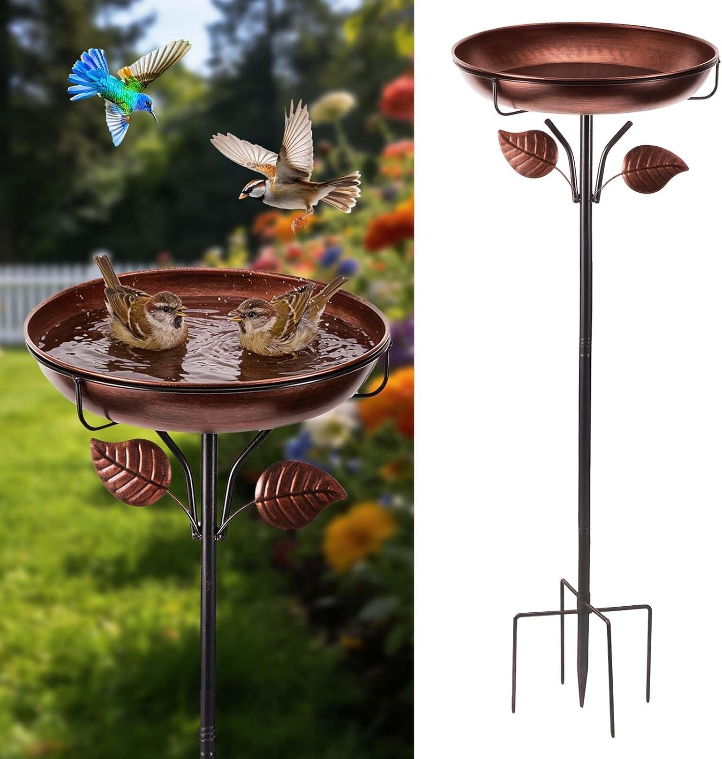 Metal Bird Bath for Outdoors, Weatherproof Detachable Bird Bath, Retro Bronze Garden Decor, 40 Inches Tall,Reinforced Bracket，Suitable for Gardens, Backyards, Patios, and Flower Beds