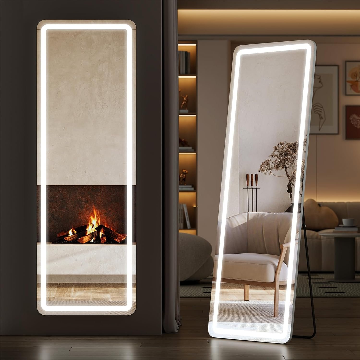 Sweetcrispy LED Full Length Floor Mirror, 65″x21″ Lighted Full Body Mirror | Standing Mirror with Dimming & 3 Color Lighting, Shatterproof Tempered Glass, Wall Hanging or Leaning for Home Decor, White