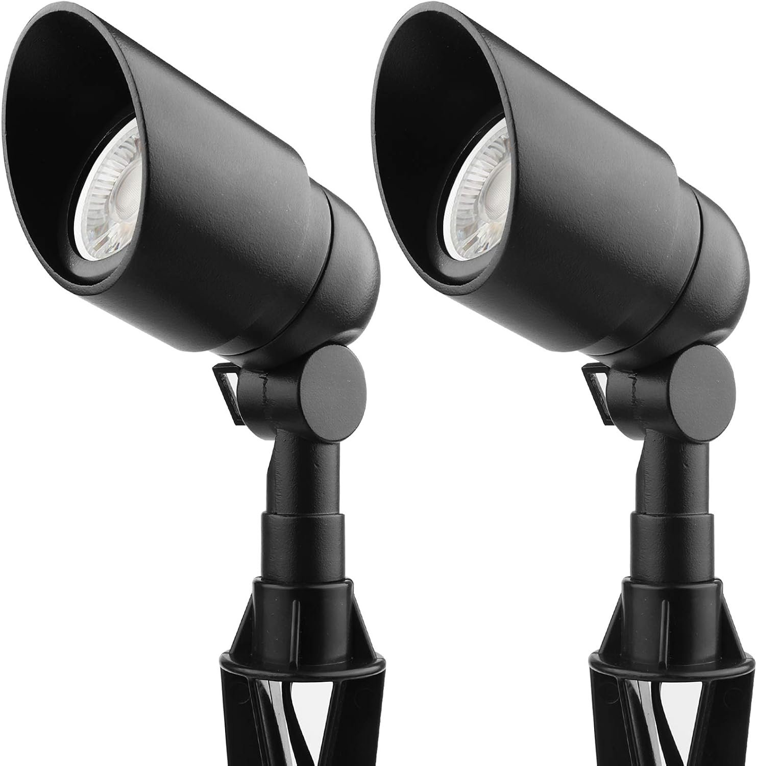 Landscape Lighting 12V 5W LED Landscape Spotlight Cast-Aluminum Waterproof Outdoor Low Voltage 450 Lumen Warm White for Garden, Lawn, Porch, Patio and Yard (2 Pack, Black)