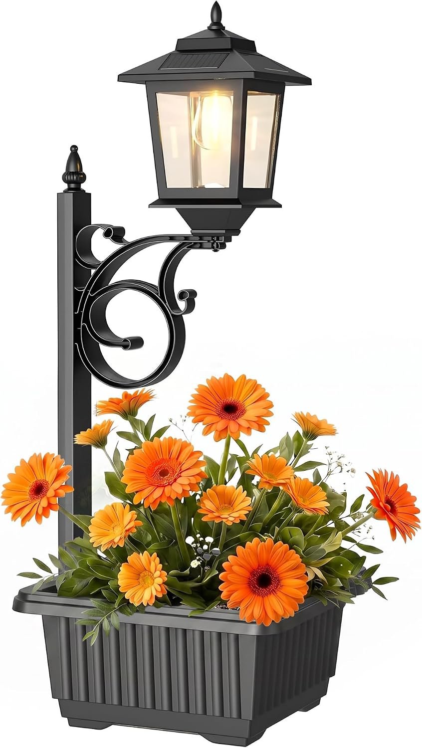 PASAMIC Solar Lamp Post with Planter, Large 11″ Planter, 2 in 1 Outdoor Solar Planter Light, Waterproof Decorative Solar Light, Wall Mount or Freestanding for Front Porch, Patio & Garden, Warm White