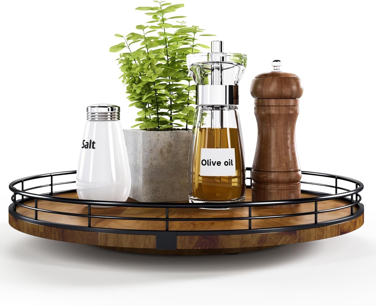 Farmhouse Oak 13″ Lazy Susan Turntable Organizer for Cabinet, Round Wooden Lazy Susan Organization and Storage for Dining Table, Pantry, Kitchen, Countertop, Cupboard,Home Decor, Walnut Wood