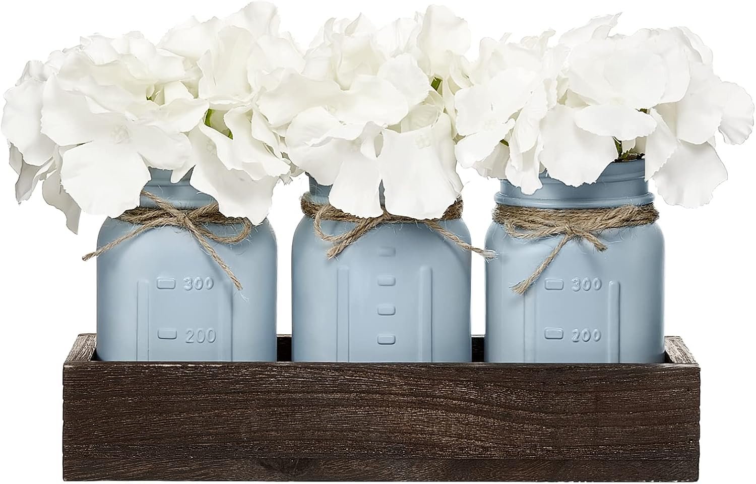 Mkono Mason Jar Centerpiece Decorative Wood Tray with 3 Painted Jars Artificial Flowers Rustic Country Farmhouse Thanksgiving Decoration for Coffee Table Dining Room Living Room Kitchen
