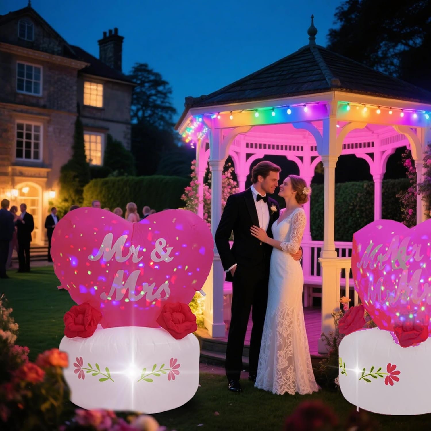 4FT Heart-Shaped Inflatable Decoration, Romantic Inflatable Decorations with Built-in LED Lights, Ideal for Weddings, Proposals, and Declarations of Love