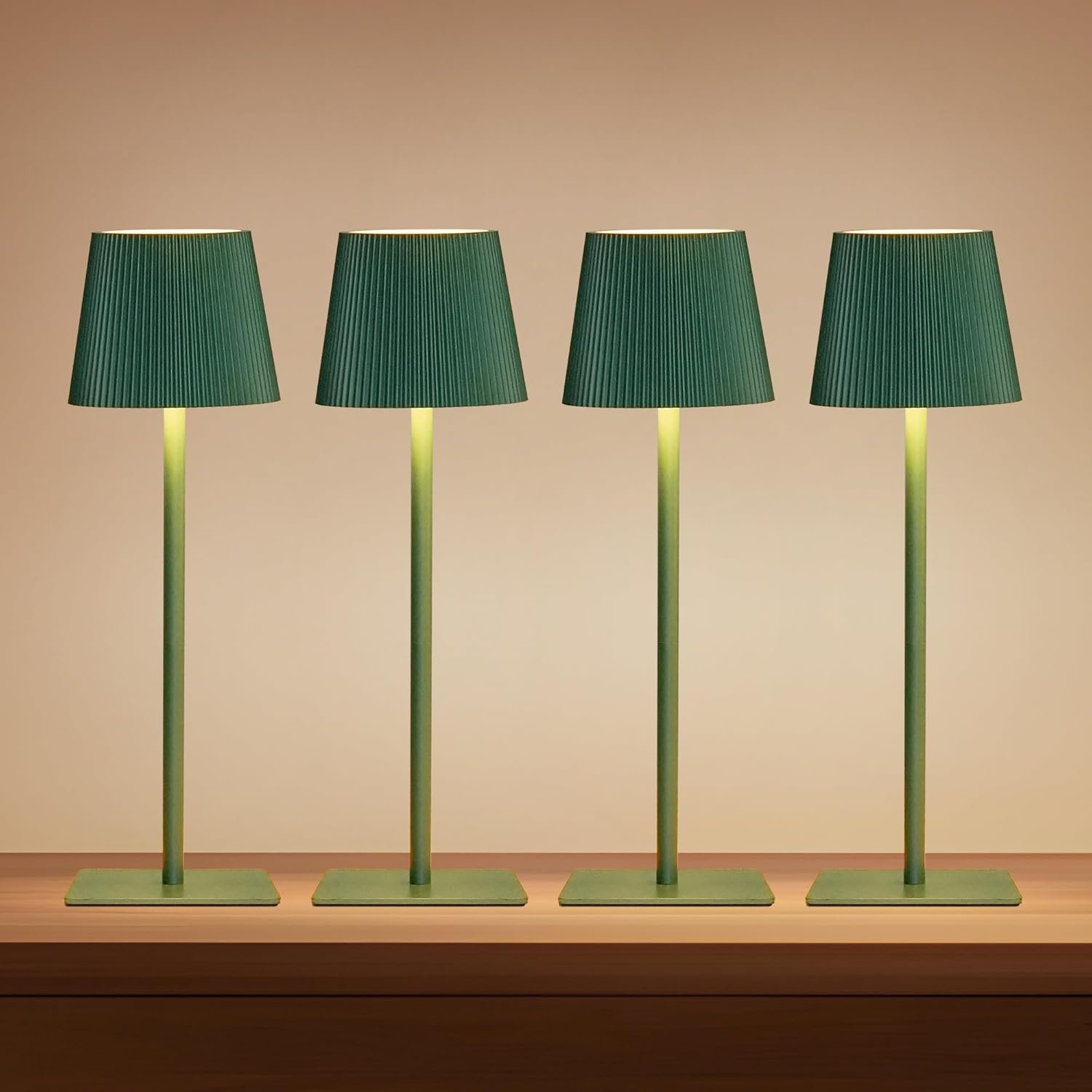 LUTEC 4 Pack Cordless Table Lamp,6000mAh Rechargeable Battery Operated Desk Lamp,Two Adjustable Heights,Waterproof, Touch Control & 3 Color Stepless Dimming for Restaurant/Bedroom/Bars/Outdoor (Green)
