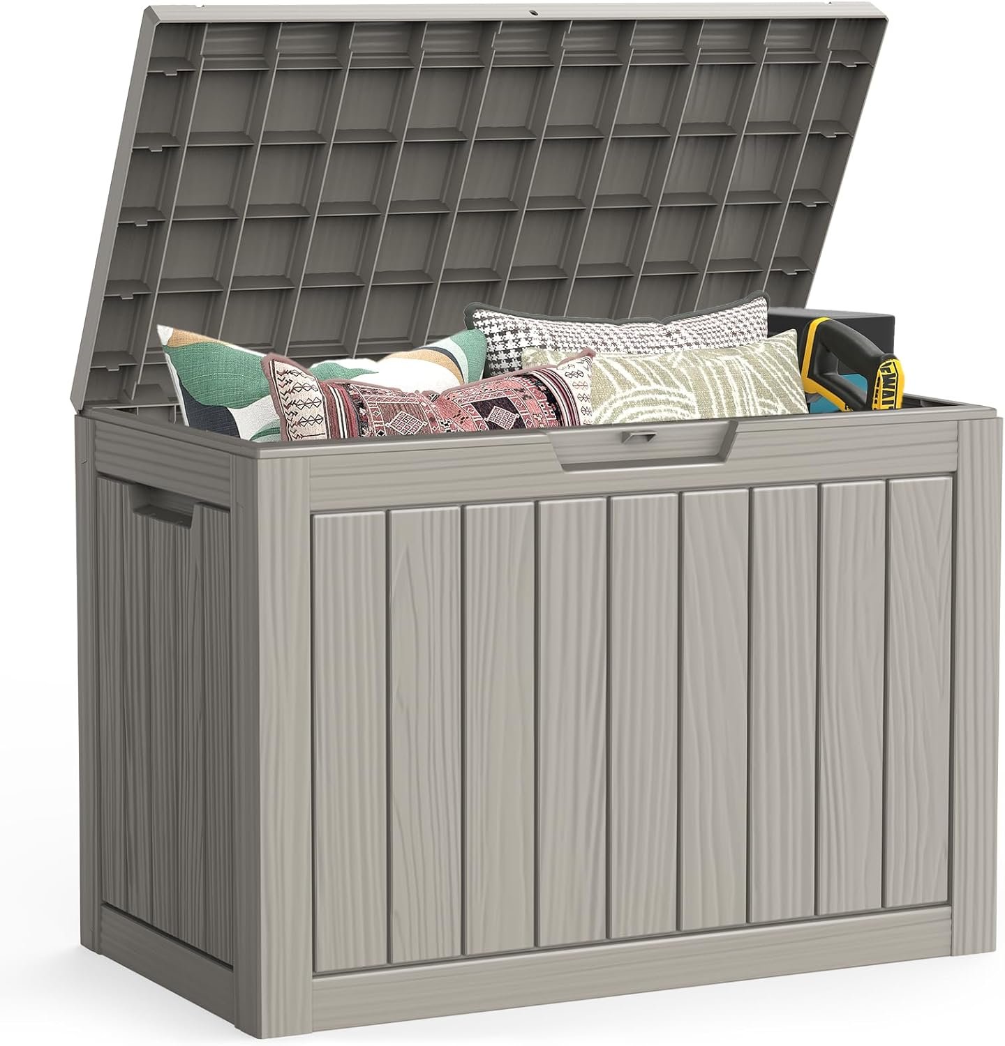 LubanNese Outdoor Storage Box, 50 Gallon Waterproof Resin Deck Box, Storage Bin for Package Delivery, Patio Furniture Cushion, Garden Tools, Pool Accessories, Weatherproof and UV Resistant, Grey