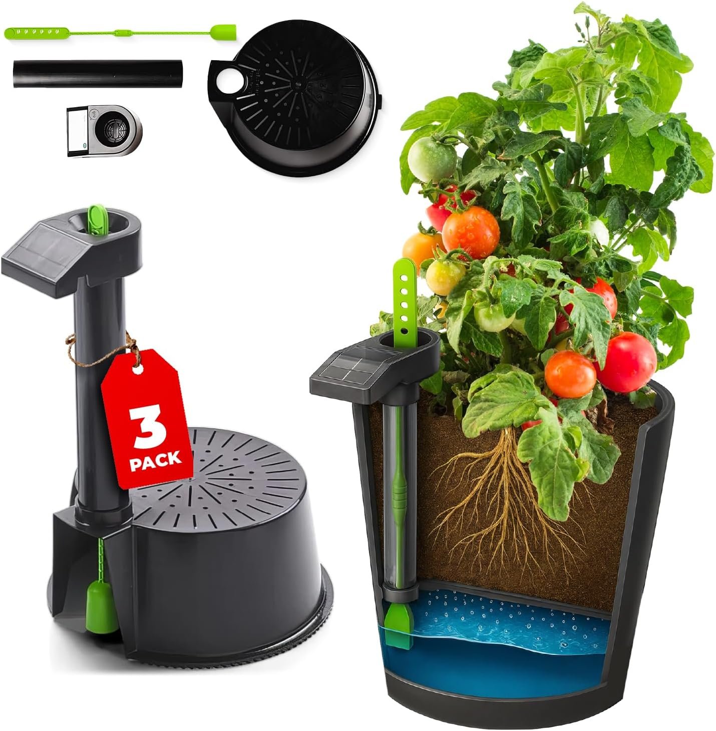 Self Watering Planter Insert w/LifeTested Technology, Water Reservoir & Level Indicator – Turn Any 5-Gal Bucket into a DIY, Portable Automatic Container Indoor-Outdoor Garden, 3-Pack