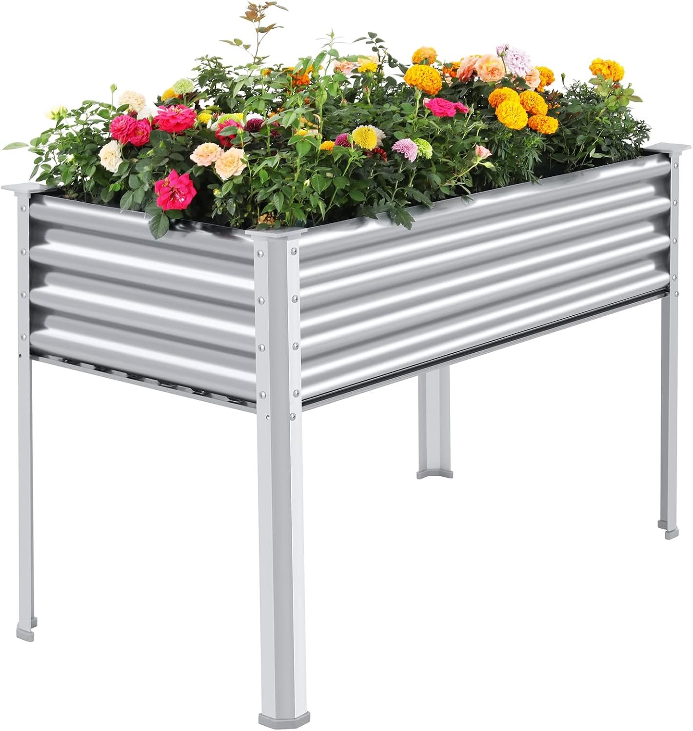 Land Guard Galvanized Raised Garden Bed with Legs, 48×24×32in Large Metal Elevated Raised Planter Box with Drainage Holes for Backyard, Patio, Balcony, 700lb Capacity