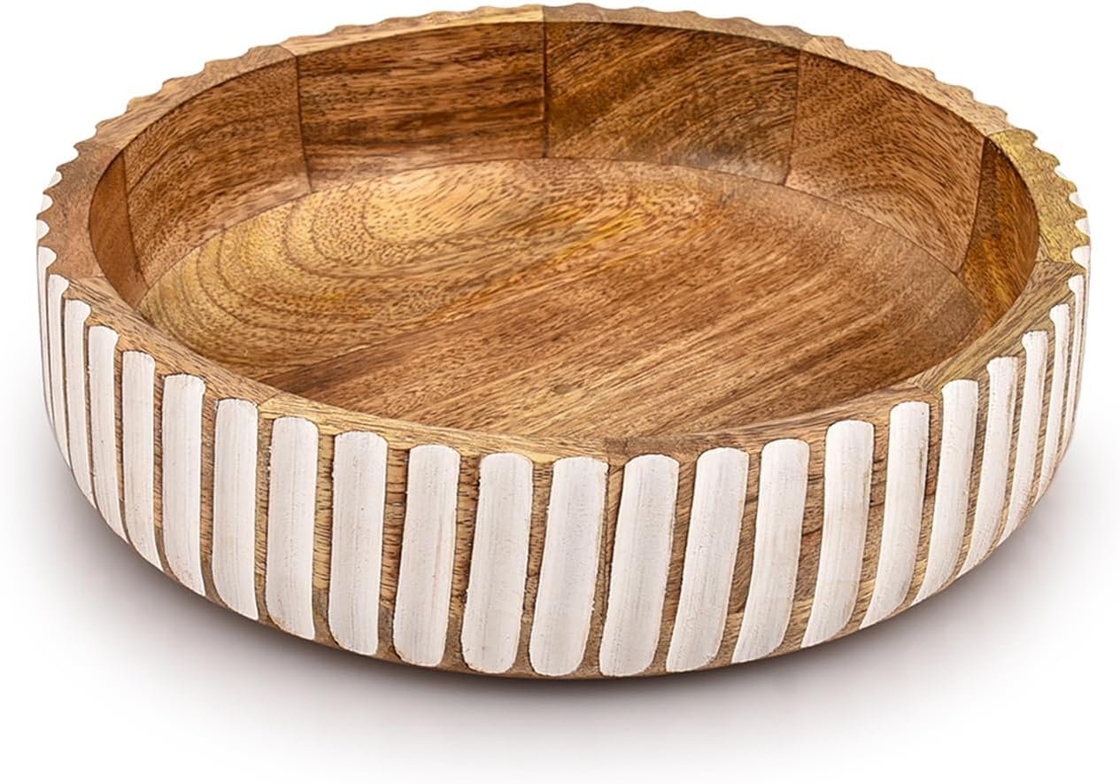 Kimona Fruit Bowls Wood Fruit Bowl or Decorative Bowl for Table Décor for Kitchen Counter or Farmhouse Christmas Centerpiece (10″ X 10″ X 2.5″)