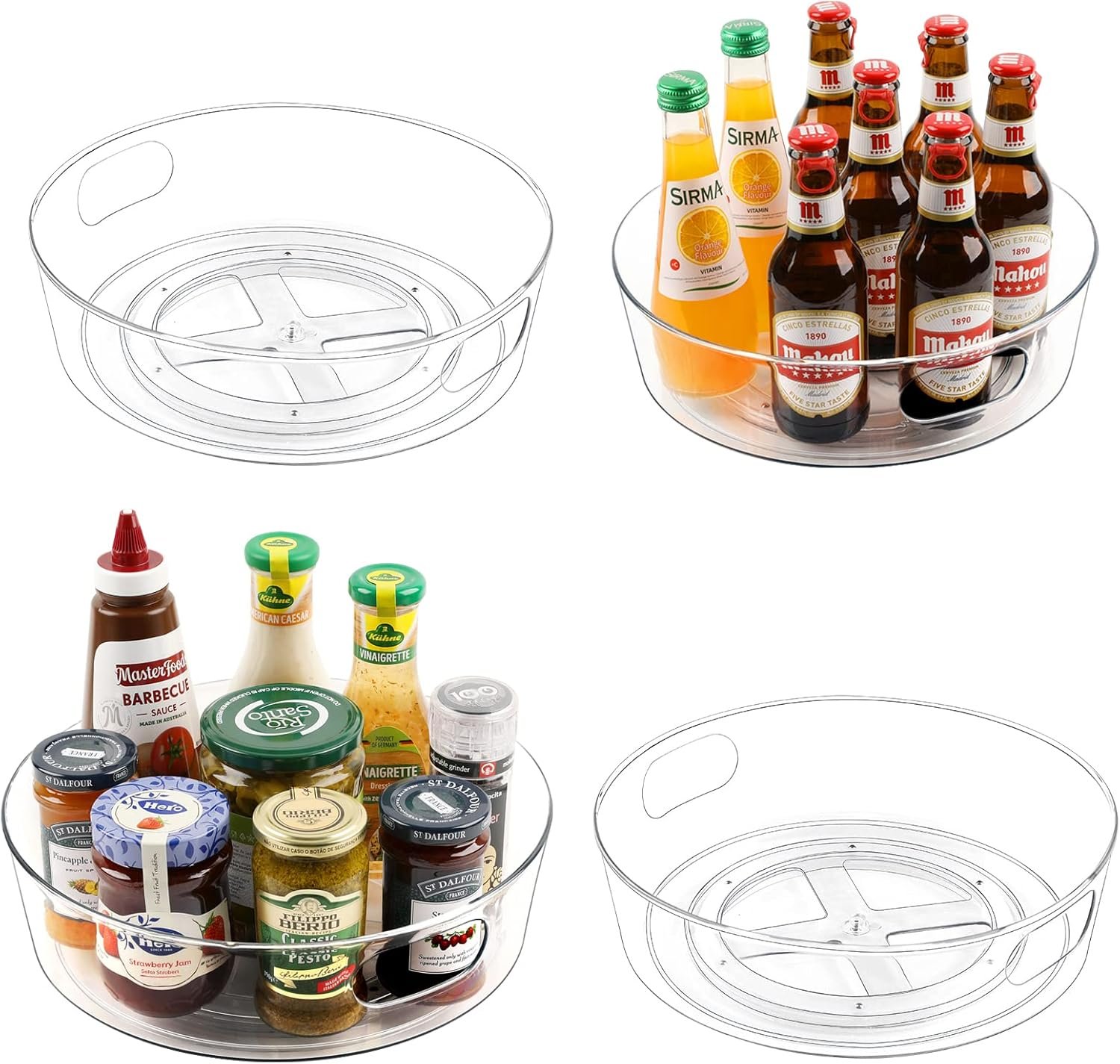 GUZON 4 Pack Lazy Susan Organizer for Cabinet, Upgraded 11.5″ Clear Turntable Organizer with Handles and Raised Edge, Lazy Susan for Table Top, Pantry Organizers and Storage for Kitchen, Refrigerator
