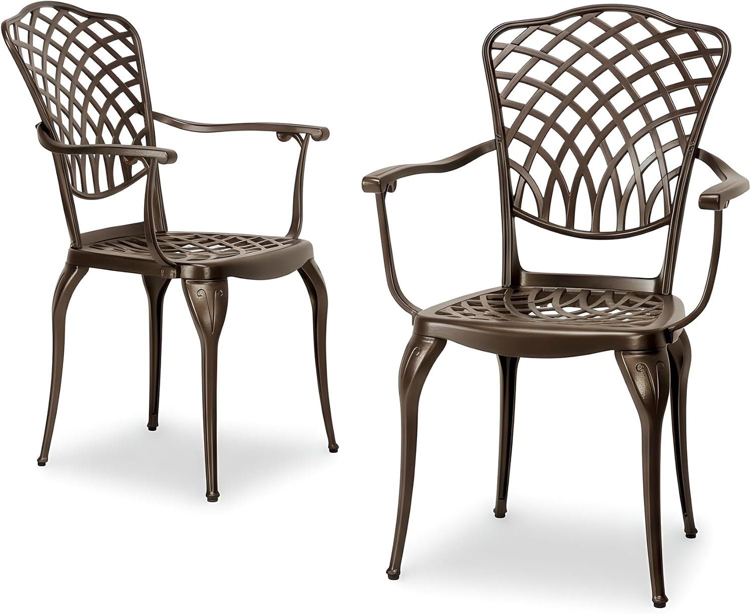 Kinger Home Arden 2-Piece Outdoor Patio Dining Chairs Set of 2, Cast Aluminum Patio Chair Set, All-Weather Resistant Outdoor Dining Furniture, Brown