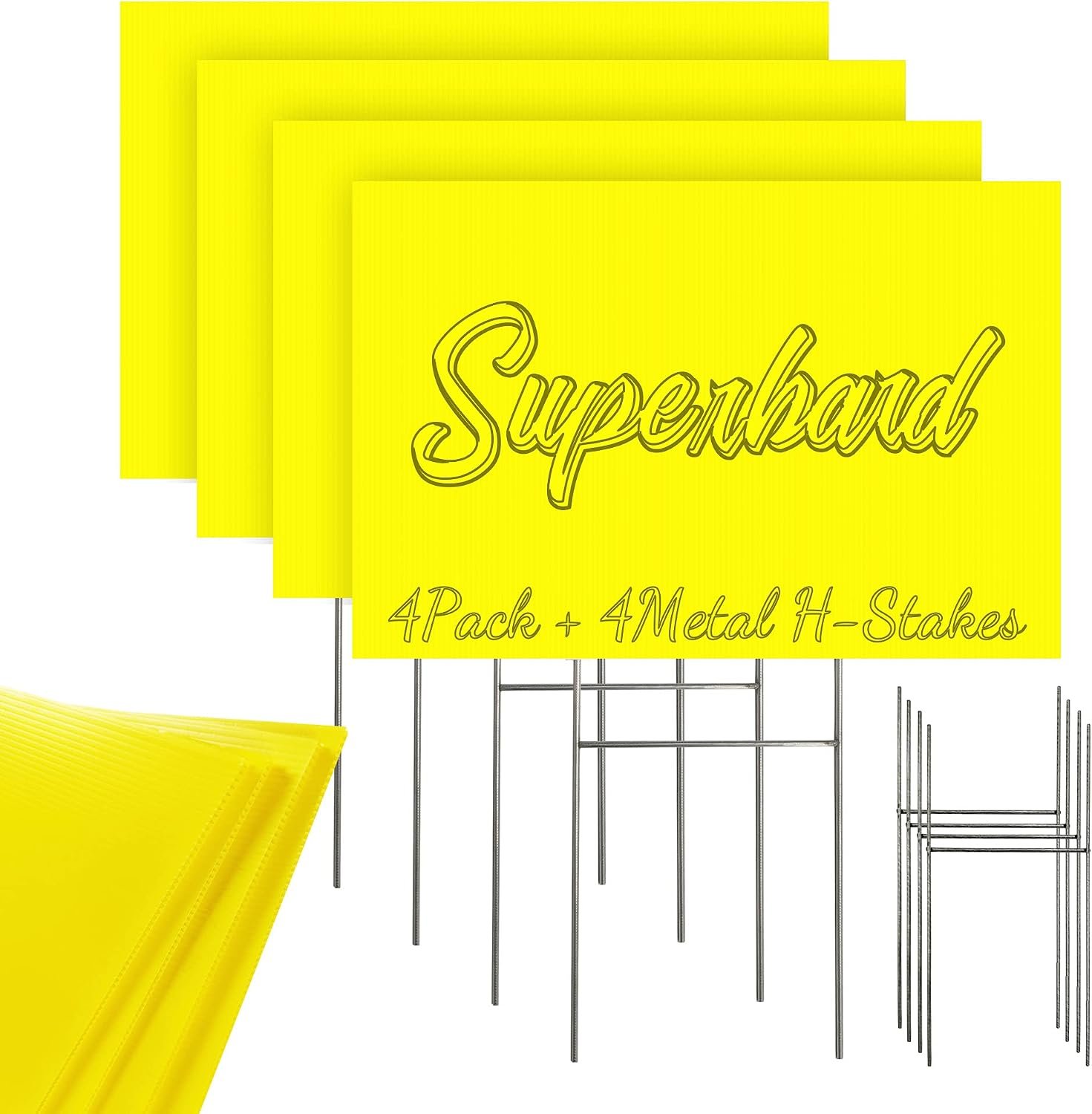Blank Yard Signs with Stakes, Yellow 4 Pack12″x18″ Corrugated Plastic Sheet for Yard Sale Signs,Garage Sale Signs, Blank Signs with Stakes, Superhard Sturdy