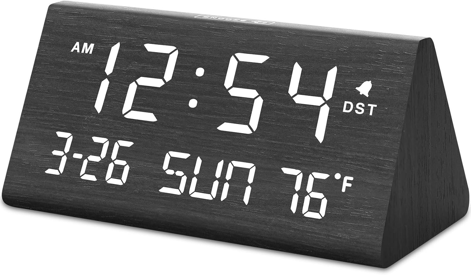 DreamSky Digital Alarm Clocks for Bedrooms – Wooden Desk Clock with Date, Day of Week, USB Port, Temperature, Dimmer for Bedside Table, Living Room, Office, Adjustable Volume, Auto DST, Wood Decor