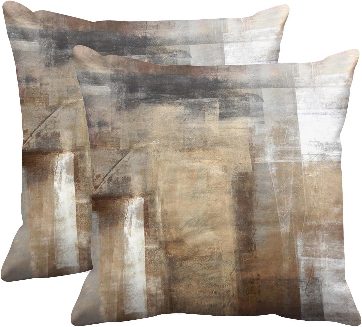 Britimes Throw Pillow Covers Modern Home Art Decor, 18 x 18 Inches Set of 2 Pillow Cases Decorative, Abstract Oil Painting Pillowcases for Bedroom, Living Room, Taupe Tan Grey Brown Beige