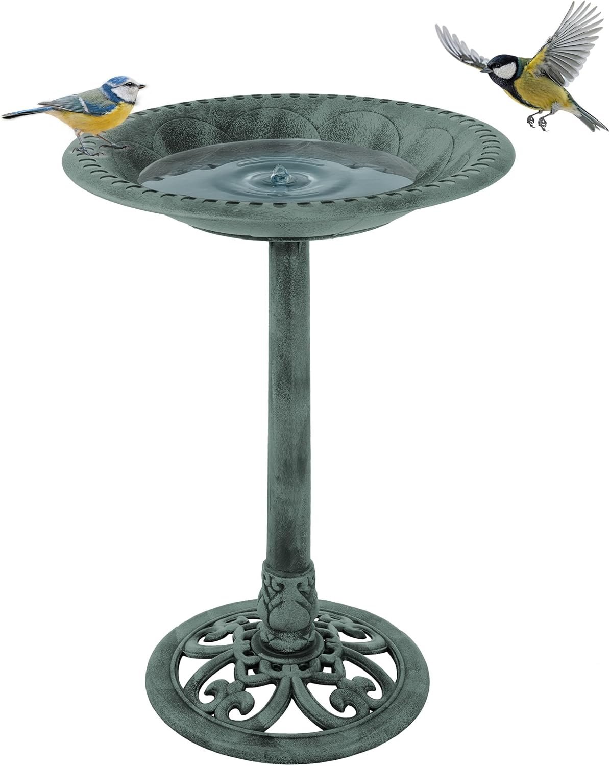 Pure Garden HW1500106 Resin Bird Bath with Antique Design-Patina Green Birdbath