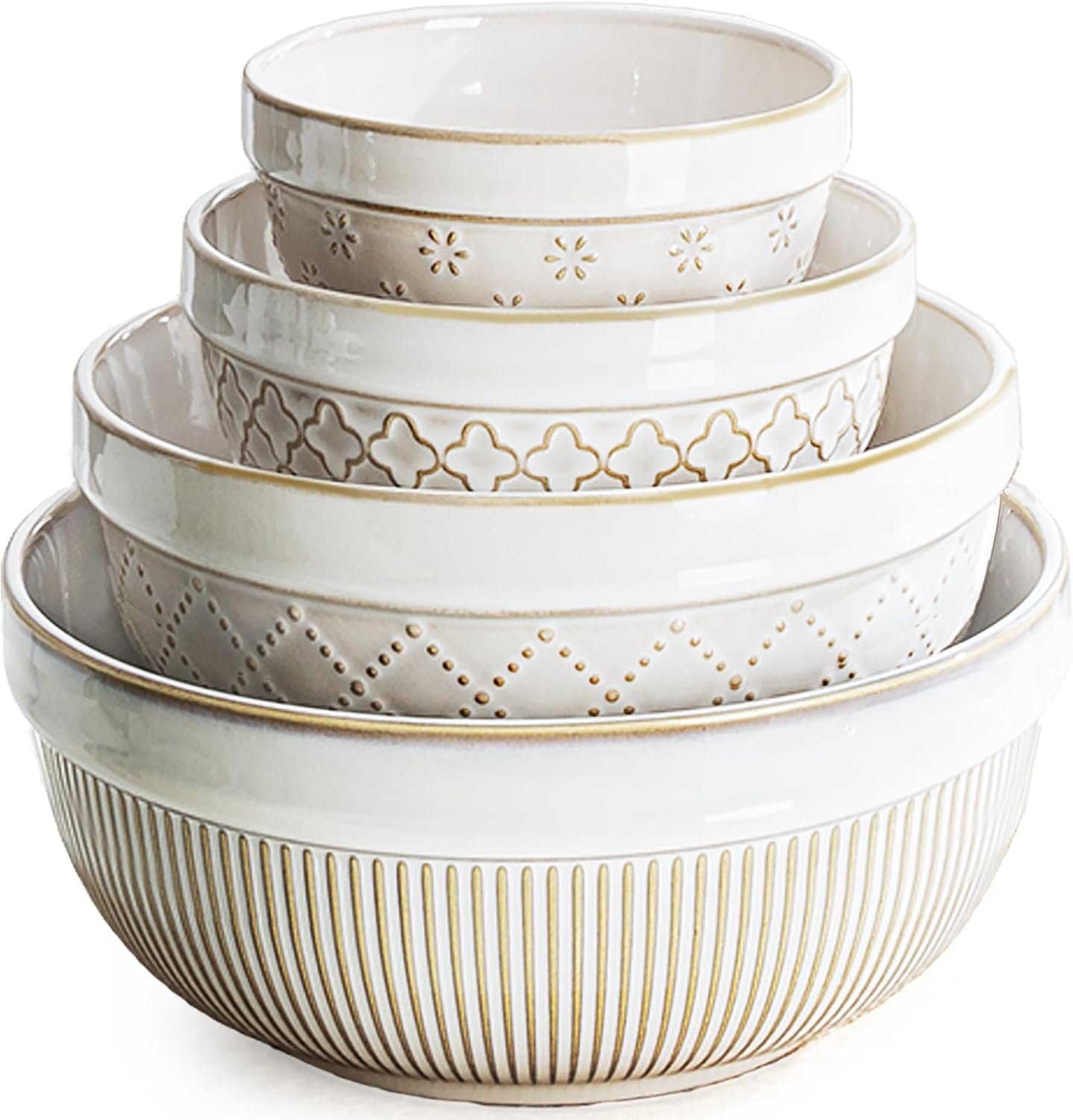 getstar Large Serving Bowls Set of 4, 12/26/42/64 oz Ceramic Stoneware Nesting Bowls Set, Microwave and Dishwasher Safe, Farmhouse Kitchen Versatile Prep Bowls for Fruit Salad Pasta Dessert Cereal