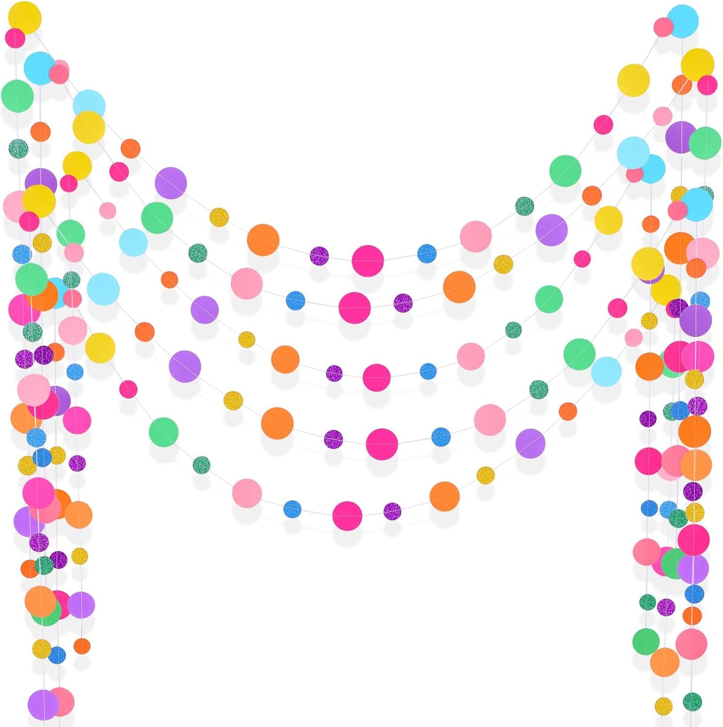 Outus 5 Pieces Colorful Circle Garland Banner Hanging Paper Dot Decorations for Classroom, Birthday Party, Baby Shower, Wedding Backdrop & Photo Booth Graduation Decor (Rainbow)