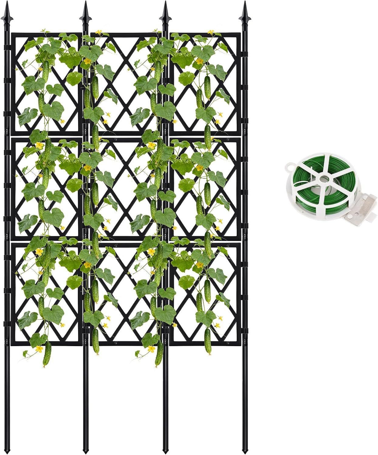 63 Inch Garden Trellis For Climbing Plants Outdoor, Black Iron Pipe Support Fence,Metal Wall Lattice Climbing Frame For Potted Plants Indoor for Ivy Vines Vegetable Flower, Patio, Lawn, Yard, Backyard