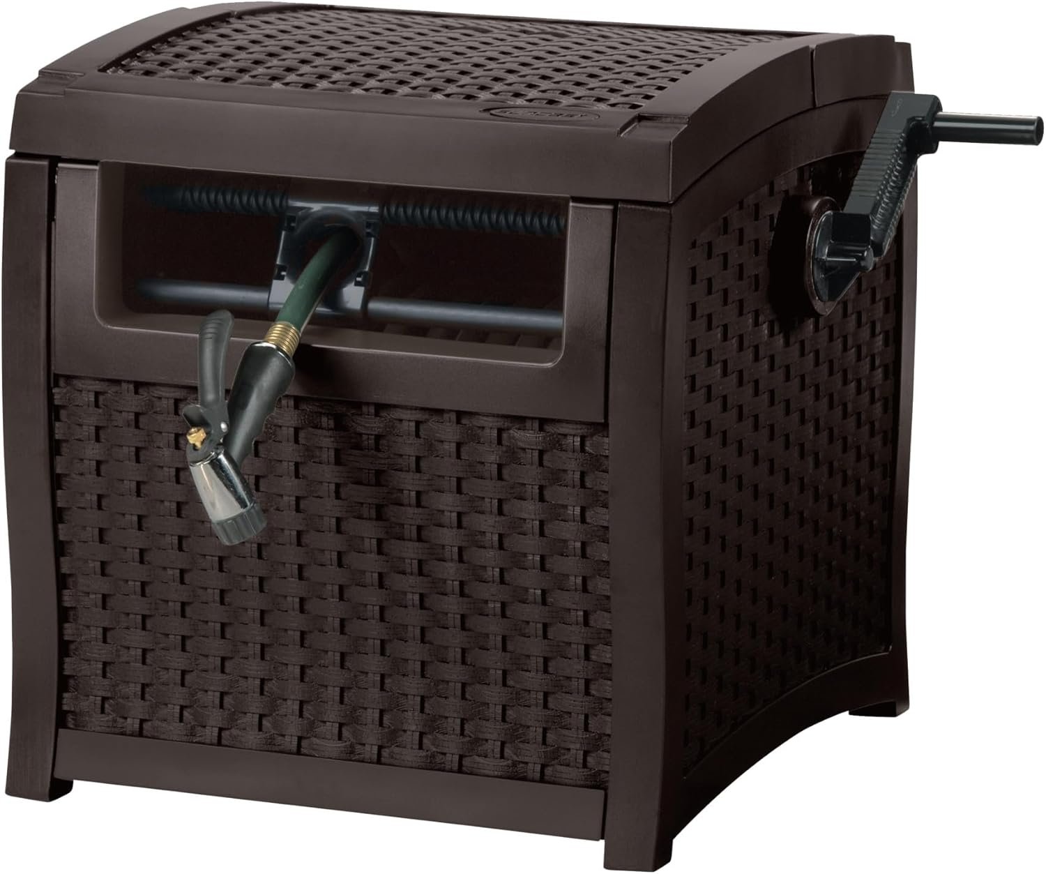 Suncast Hose Reel with Smart Trak Hose Guide, Water-Tight Connection, Durable Resin Construction, 225′ Hose Capacity, Brown, Made in the USA