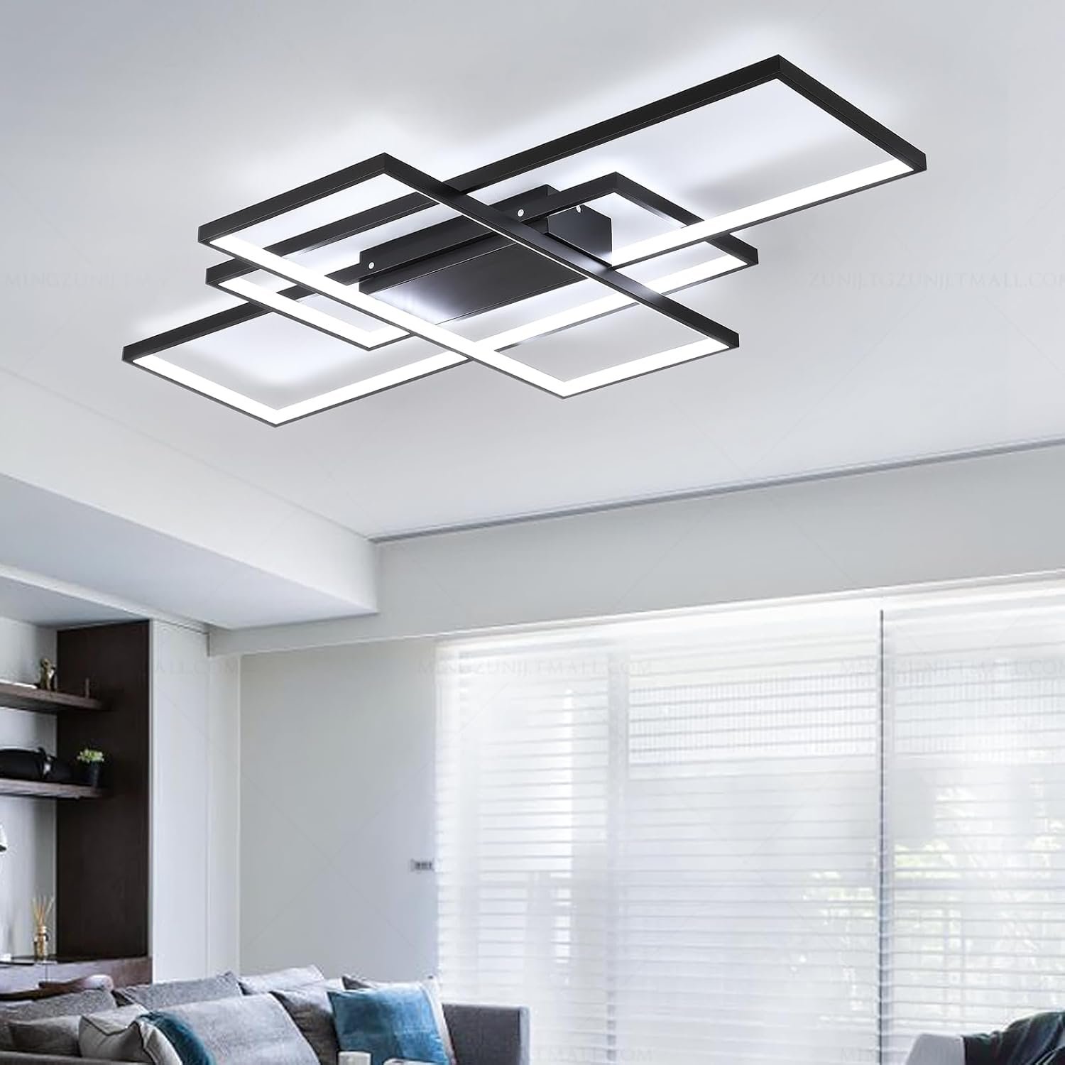Jaycomey Modern LED Ceiling Light, 35.4in LED Black Flush Mount Ceiling Lights Fixture 75W Living Room Lighting Fixtures Chandelier Lamp for Dining Room Bedroom Kitchen White Light 6000K