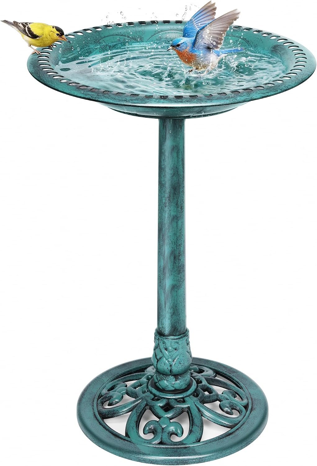 VIVOHOME Bird Bath for Outside, Polyresin Pedestal Bird Baths for Outdoor, Garden, 28 Inch Height Weather-Resistant Birdbaths with 20″ Bowl, Green