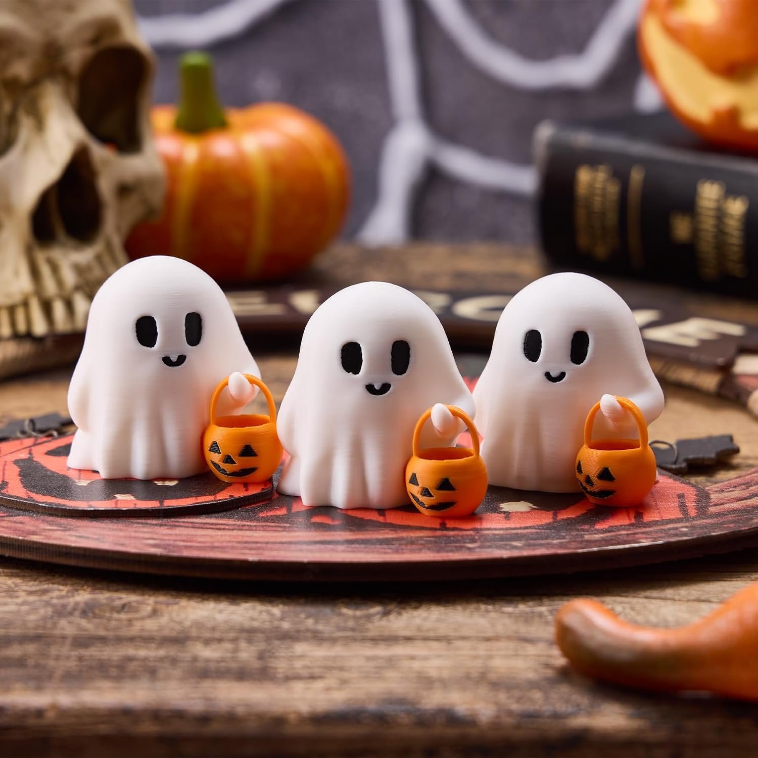 3pcs Halloween Decorations Indoor- Cute Ghost with Pumpkin Basket – Ghost for Halloween Decor Indoor Party Home Table