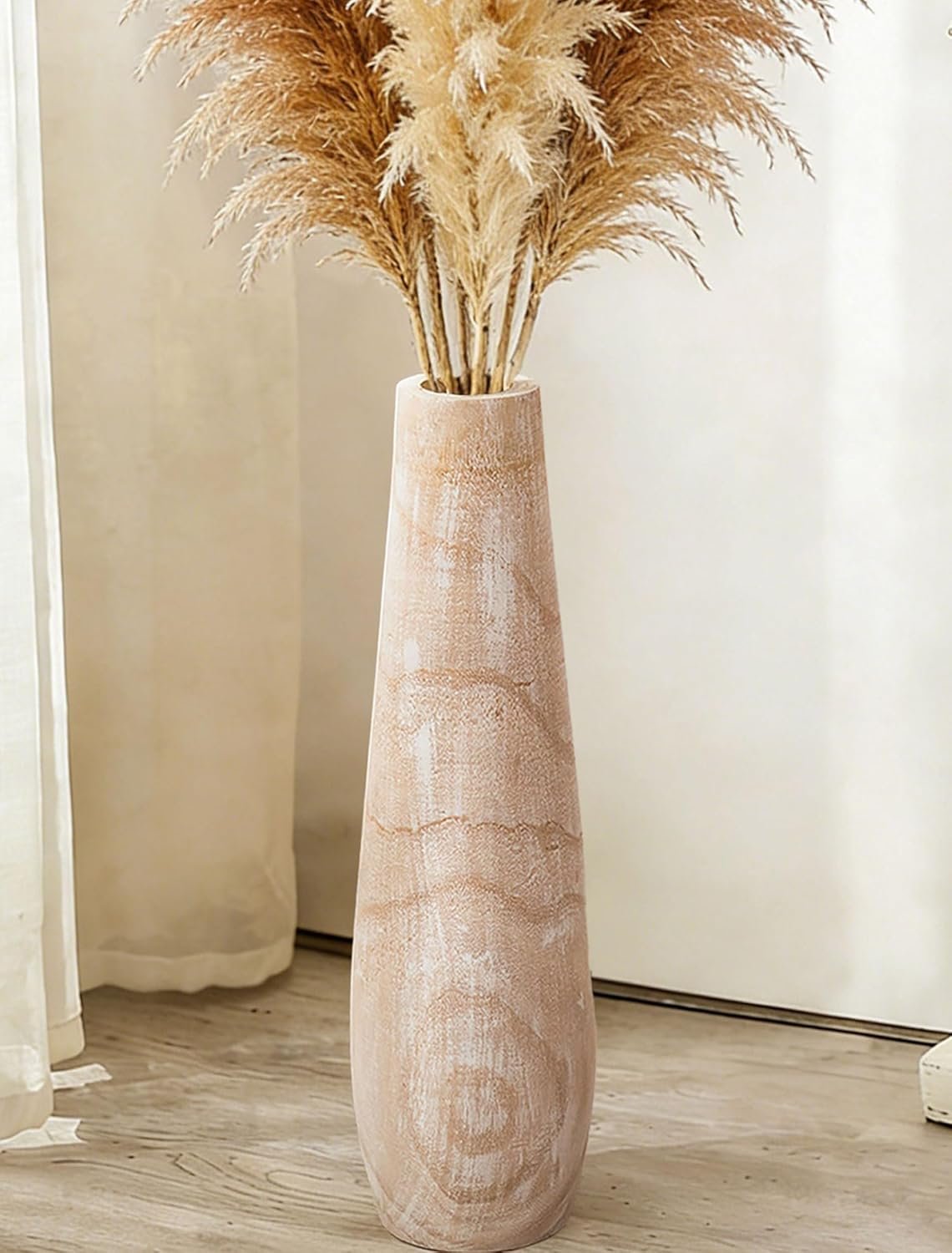 Hanobe Wooden Tall Floor Vase: 22 Inch Decorative Vases for Pampas Grass Large Vase for Boho Rustic Farmhouse Living Room Bedroom Hallway Corner Neutral Home Decor