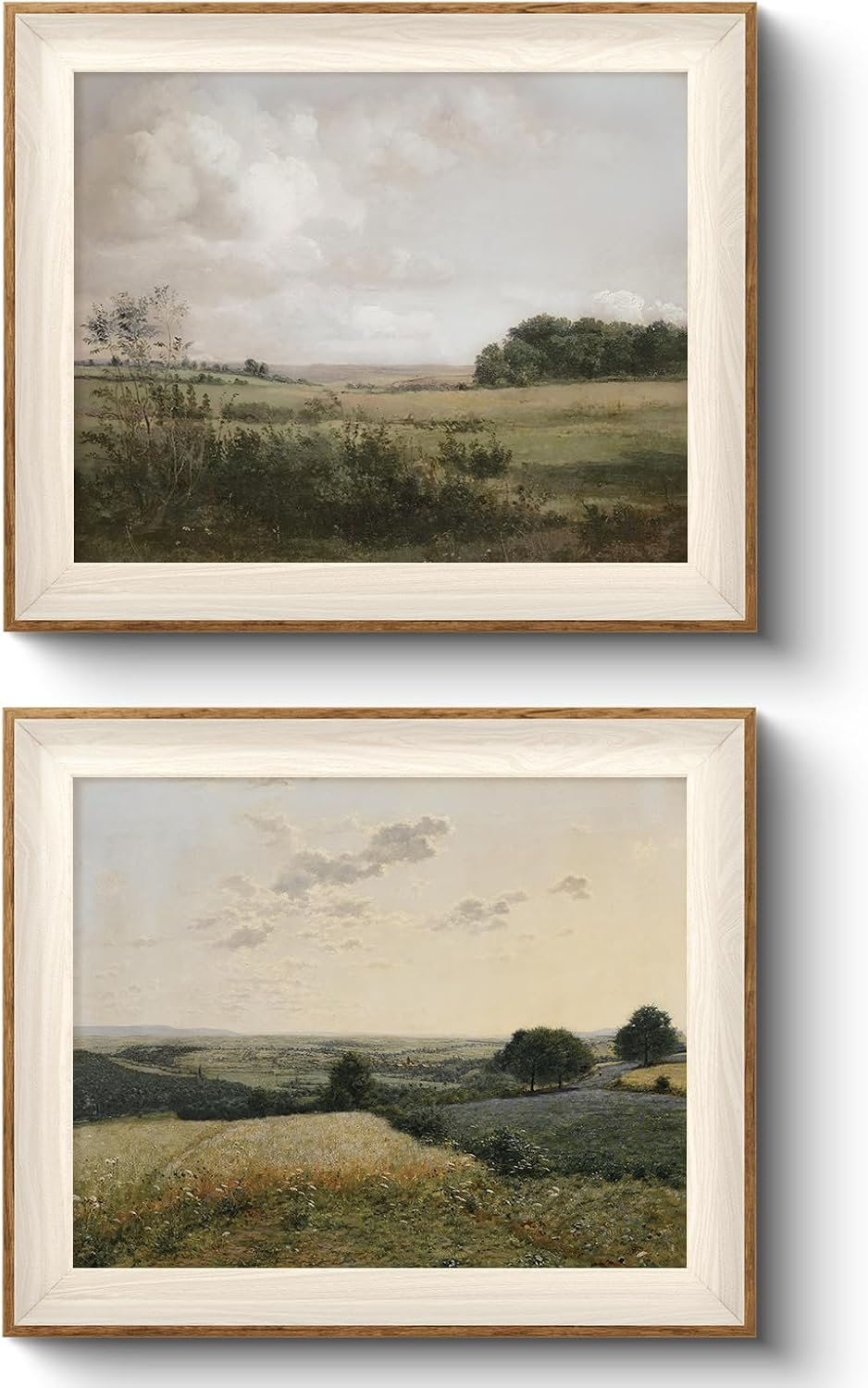 VIYYIEA Vintage Landscape Framed Wall Art 2 Set, Nature Wilderness Scenery Paintings Decor Aesthetic, 10×12 Inch Canvas Print Artwork Home Decor, Retro Farmhouse Wall Pictures for Bedroom Living Room