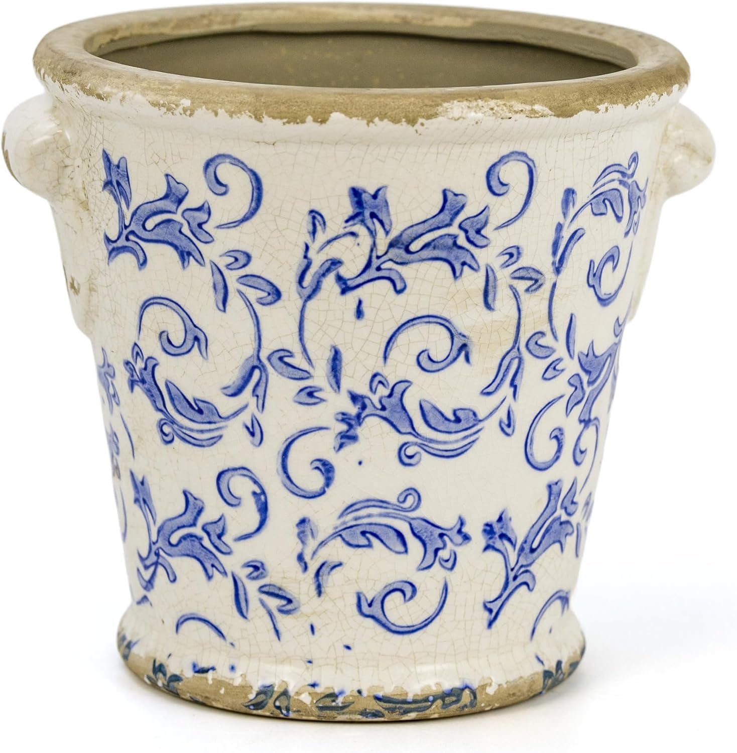 Dosayes Vintage Ceramic Flower Pot with Drainage Holes and Handle,Ice Crack Country Rustic Planters for Indoor Outdoor,Tuscan Decor,Home and Garden Decor,Gardening Present
