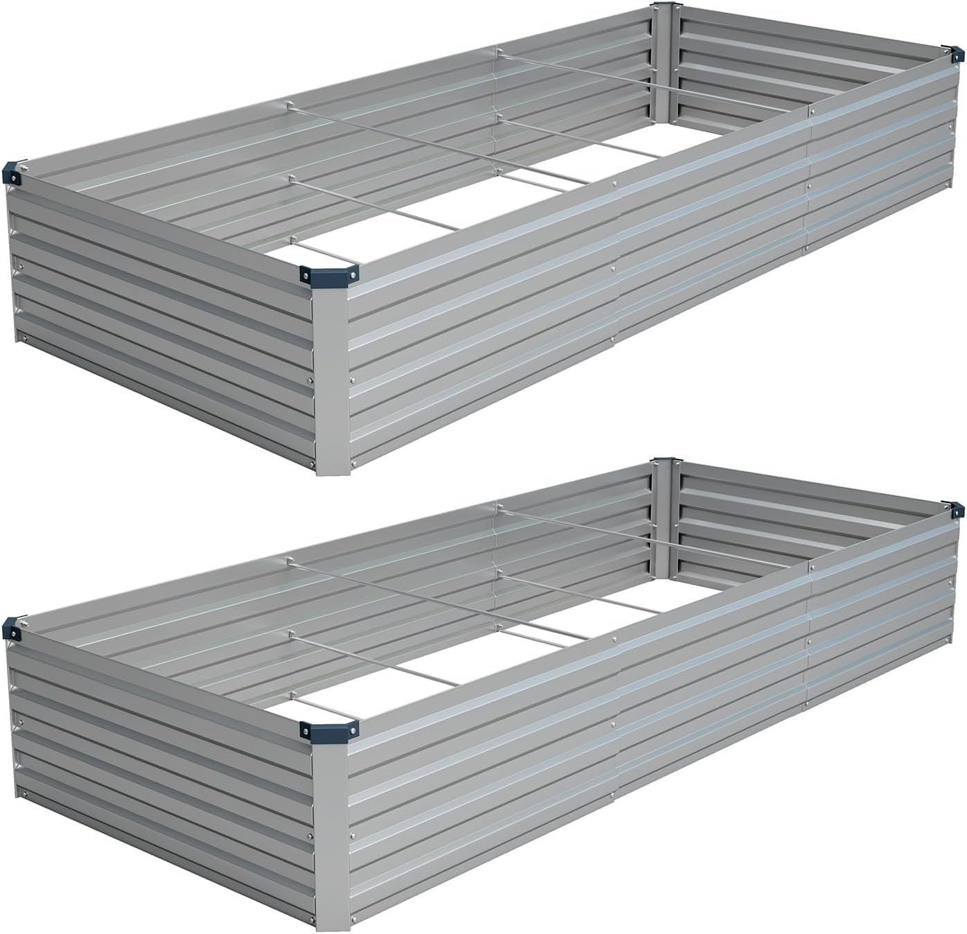 Vengarus 2 Pack 9x3x1FT Galvanized Raised Garden Bed Kit, Outdoor Metal Planter Box for Vegetables, Rectangular Steel Container, Easy Assembly (Silver)