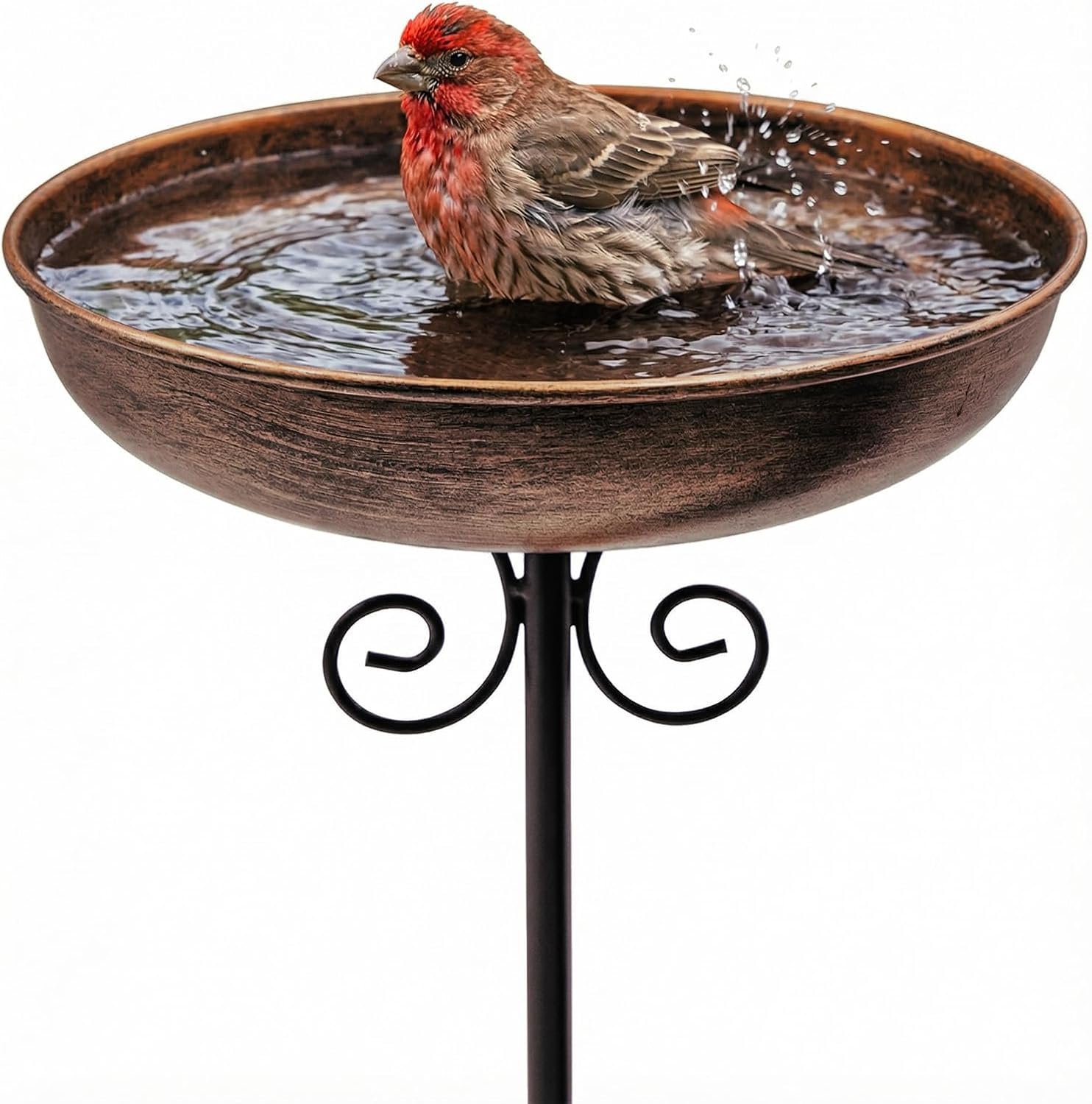 Small Metal Bird Bath for Outdoors, 10″ Dia Bowl with Stake Birdbaths Garden Yard Lawn Decor 0.4 Gallon