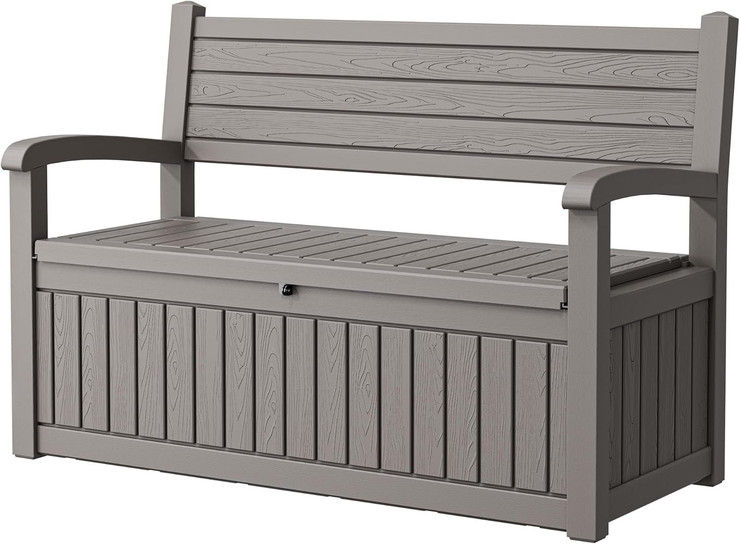 80 Gallon Outdoor Storage Box,Resin Stripes Deck Box Doubles as 2-Person Bench Seat,Waterproof Storage Outdoor Porch Bench for Cushions,Garden Tools and Pool Supplies Grey