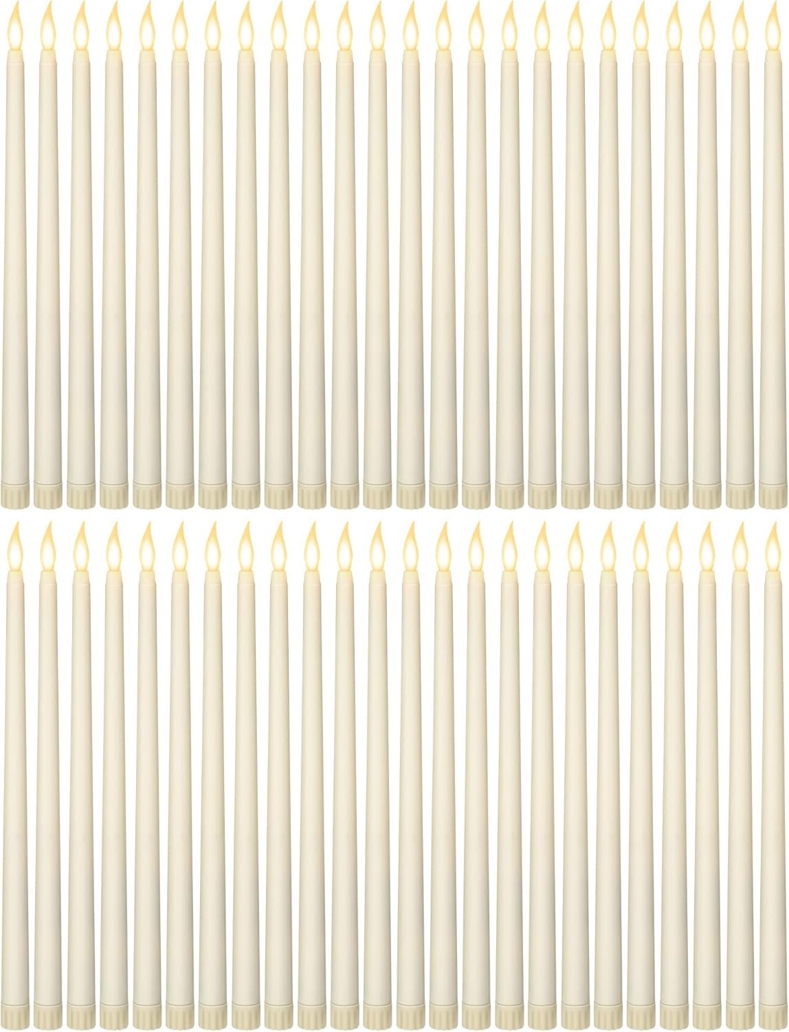 Funtery 48 Pcs Flameless LED Taper Candles Battery Operated Candles Bulk Realistic LED Candlesticks Flickering for Wedding Church Party Home Decor(Ivory,11 Inch,Classic Style)