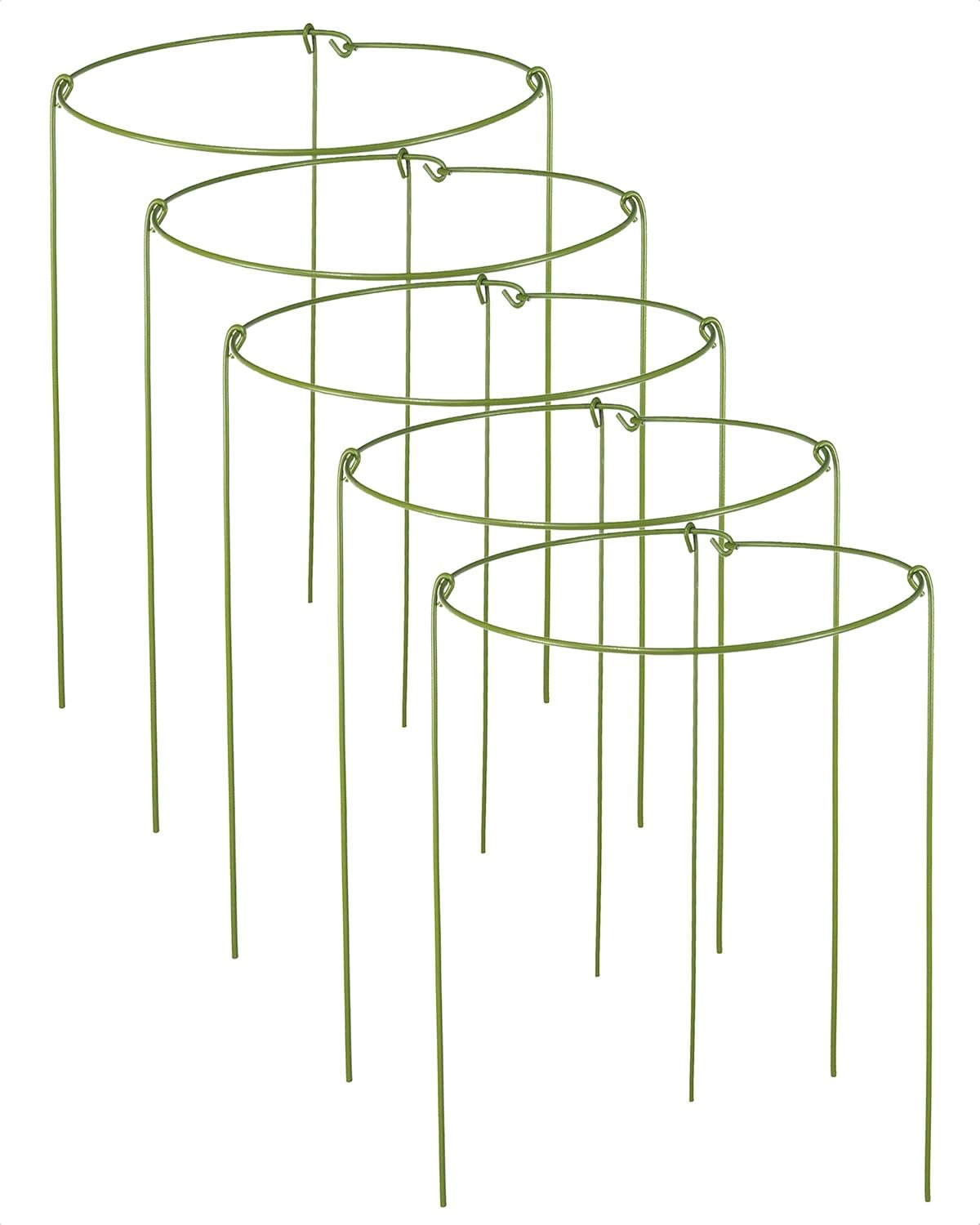 5 Pack Plant Support Stakes, Adjustable Plant Ring Cages with Green Rubber Wrapping, Ideal for Orchids, Indoor and Outdoor Potted Plants, 6″ Wide x 11″ High