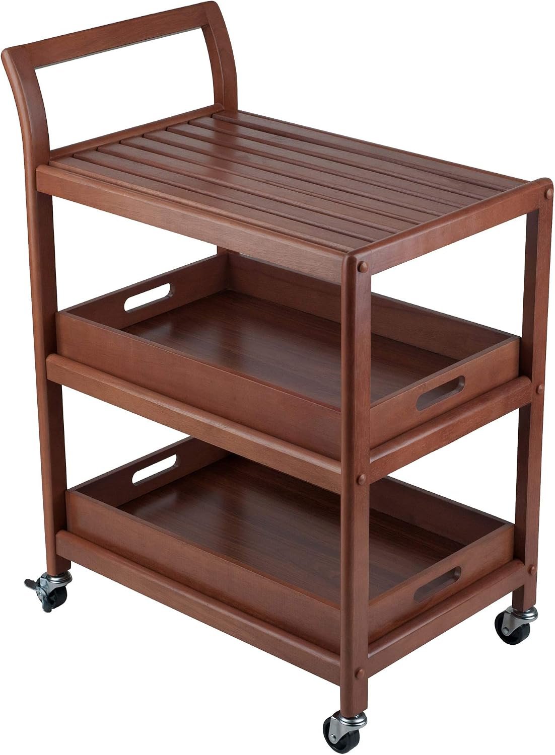 Winsome Albert 3-Tier Serving Cart, 33″ in Walnut, Rolling Utility Bar Cart with Wheels for Snacks, Drinks, Kitchen Essentials, Storage & Organization for the Home or Apartment