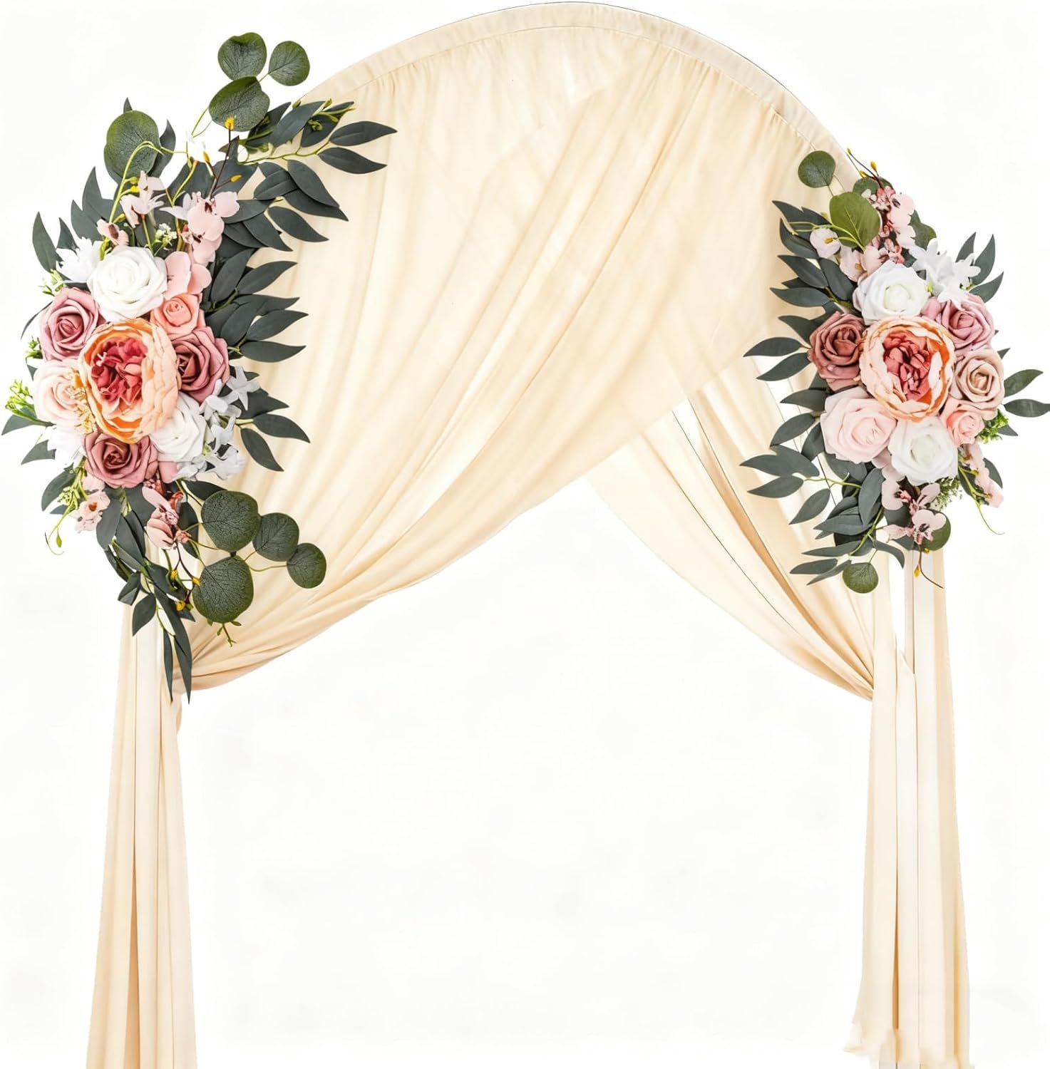 Noamus 2 Pack Wedding Arch Flowers, Artificial Corner Floral Swag, Wedding Arrangements Decor for DIY Ceremony Reception, Sweetheart Table Chair Backdrop, Welcome Sign Banquet Party(Pink-White)