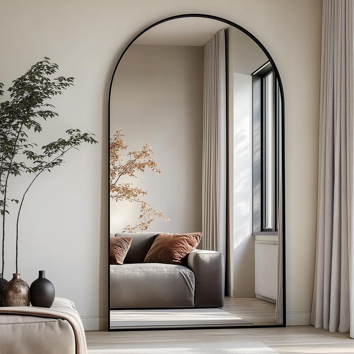 Dewfig Arched Full Length Mirror, 76″x34″ Large Floor Mirror, Full Body Mirrors for Leaning or Hanging, Standing Mirrors for Bedroom, Living Room,Dressing Room, Aluminum Alloy Frame, Black