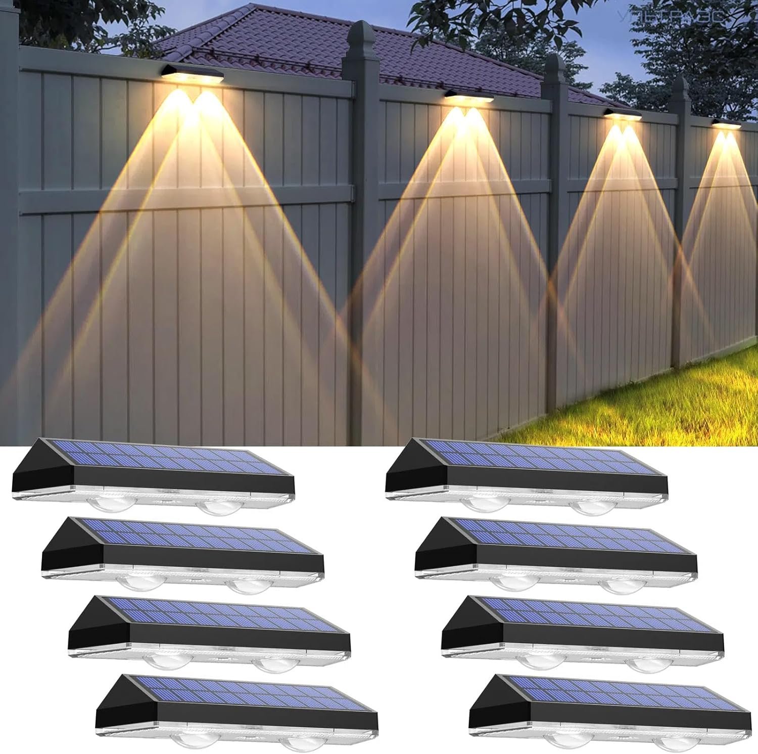 Solar Fence Lights Outdoor – 2700/4000/6000K 3 Mode, 8 Pack Solar Fence Lights Outdoor Waterproof LED, Fence Light Solar Powered for Outside, Backyard, Railing, Step, Patio,Wall and Home Improvement