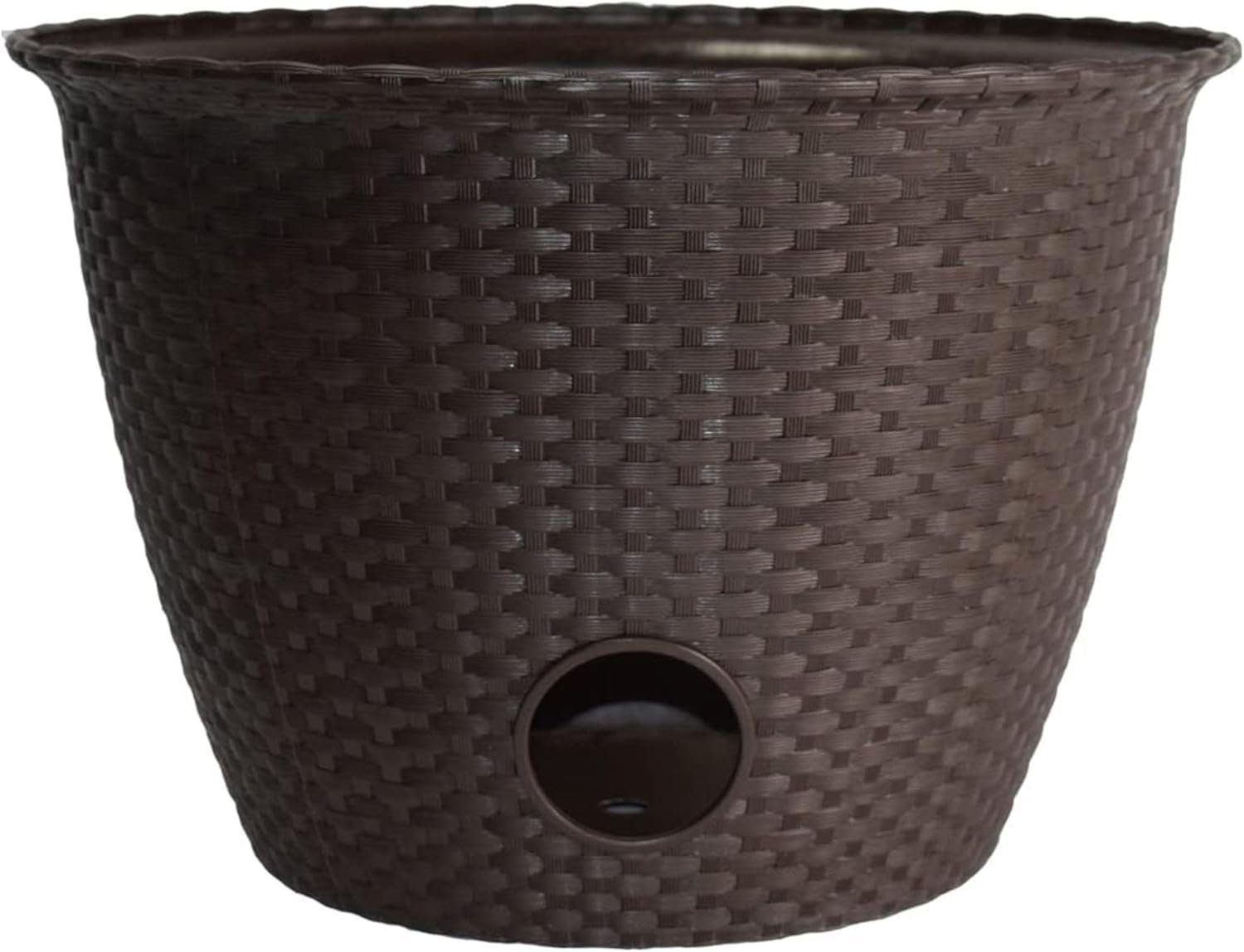 The HC Companies Woven Garden Hose Holder – Lightweight Plastic Decorative Water Hose Holder w/100-Foot Capacity – Garden Hose Pots for Outside (18”, Chocolate, Pack of 1)